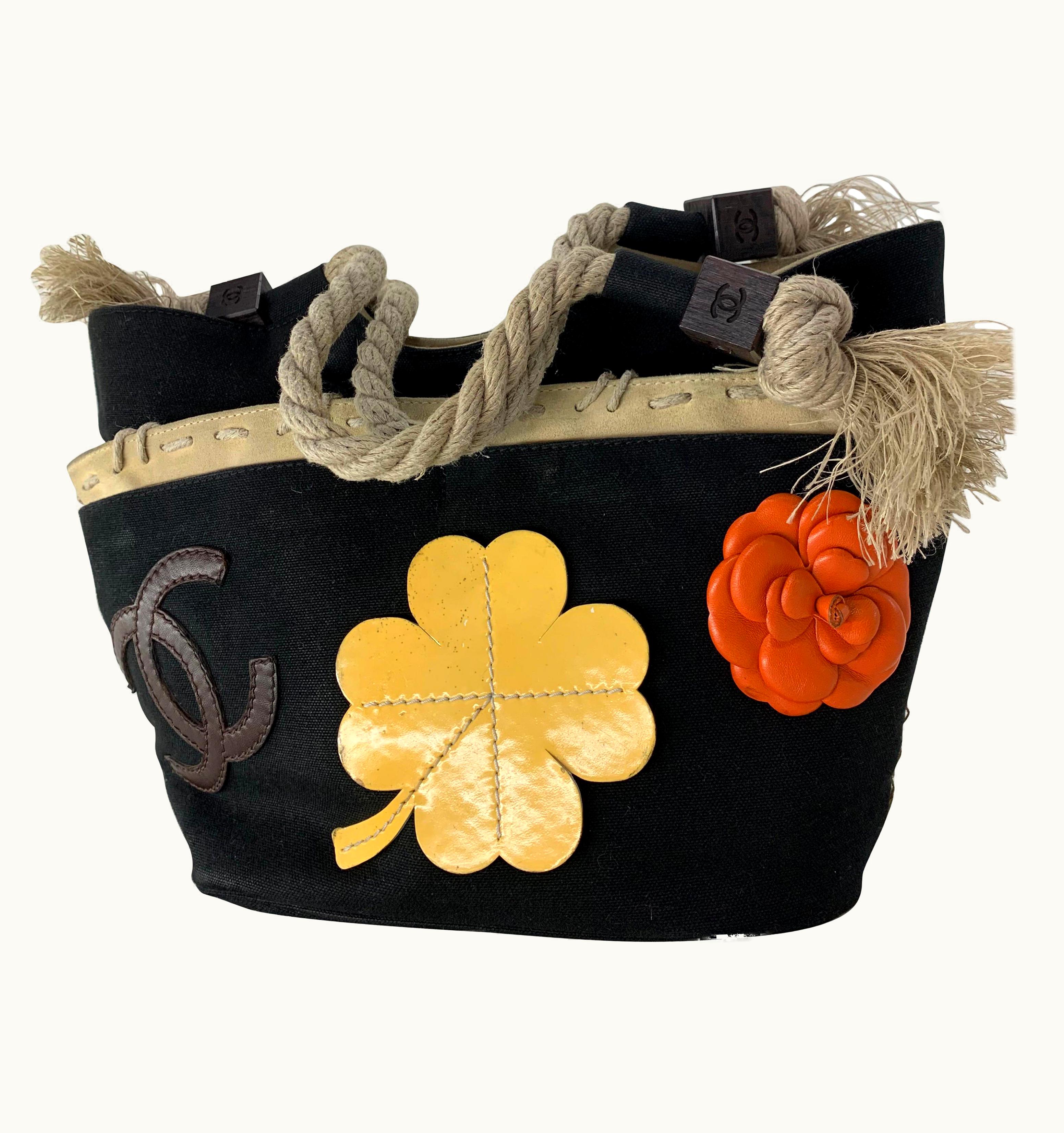 Chanel 1990 Chanel Spring/Summer Canvas Tote Bag WS/S Colorful Leather Camellia Applique