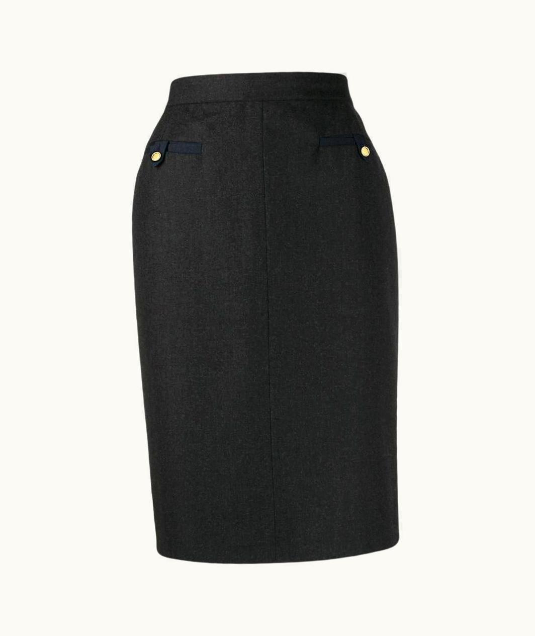 Chanel 90s Chanel Vintage Grey Wool Midi Skirt