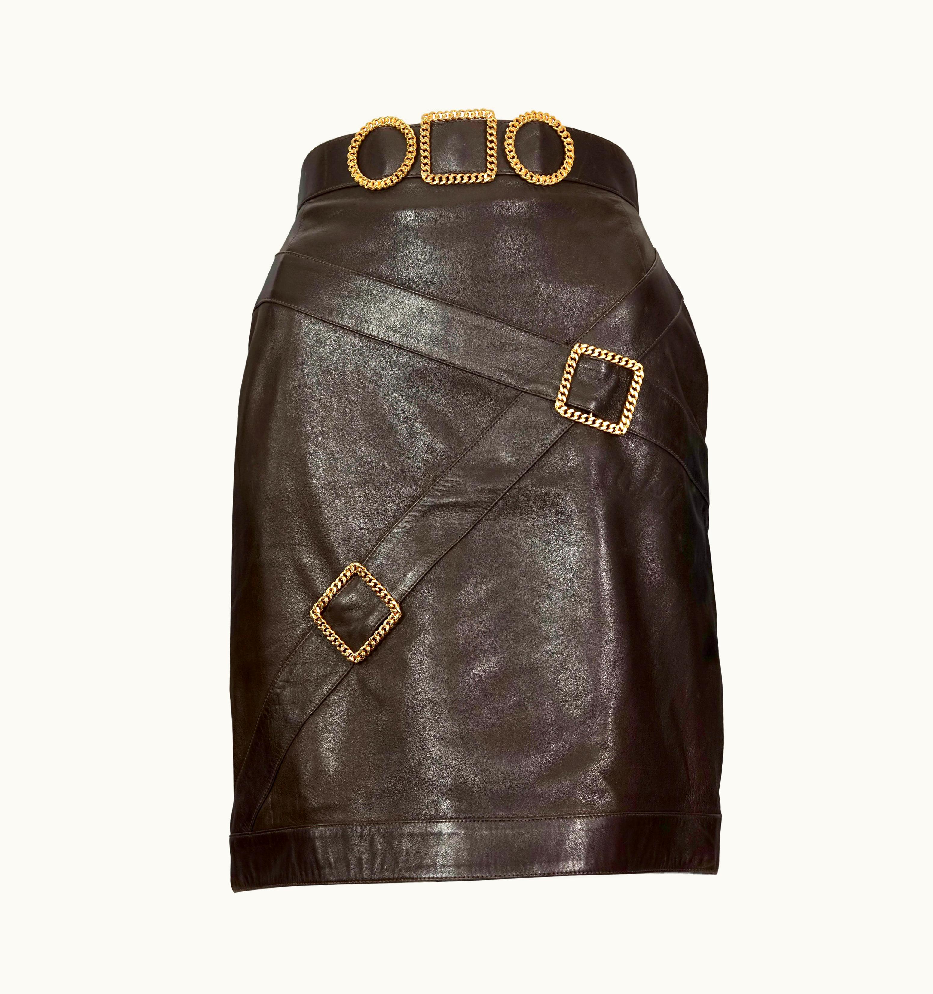 Chanel Vintage Iconic Chanel Buckle Leather Skirt