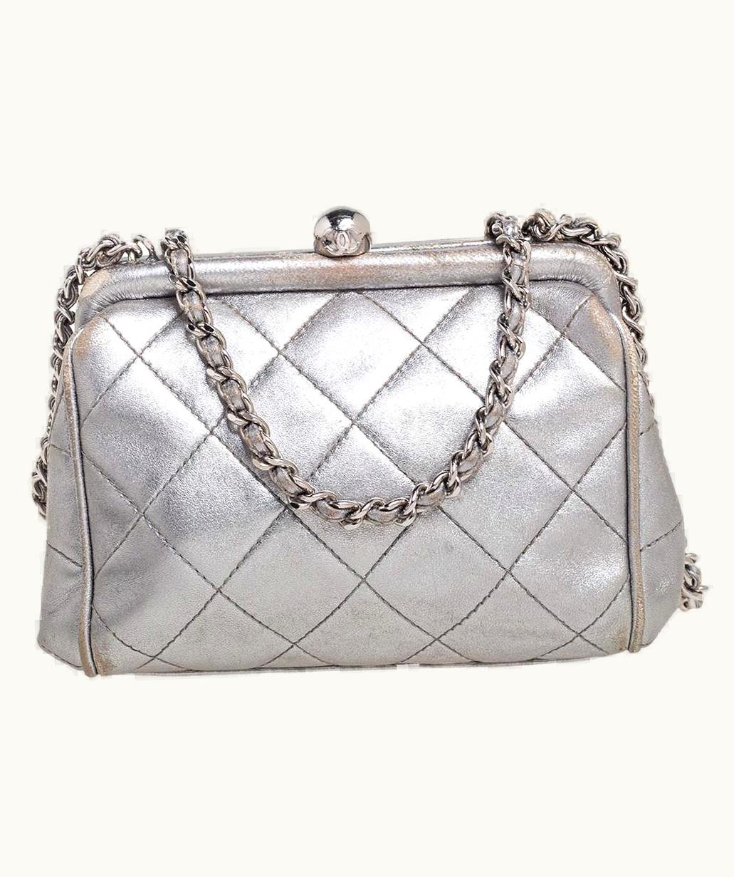 Chanel Chanel Silver Quilted Leather Vintage Clutch Bag