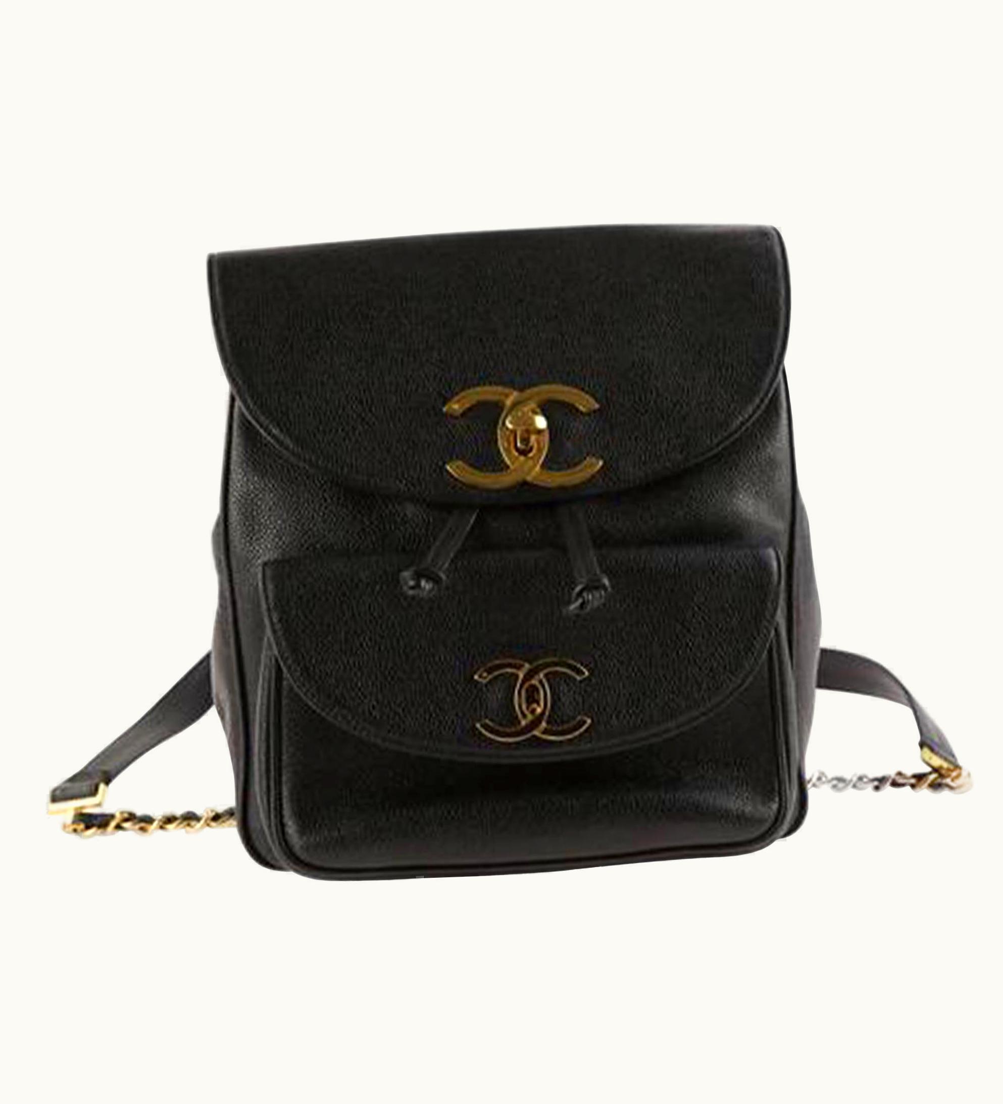 Chanel Chanel Drawstring Vintage Caviar Black Leather Backpack