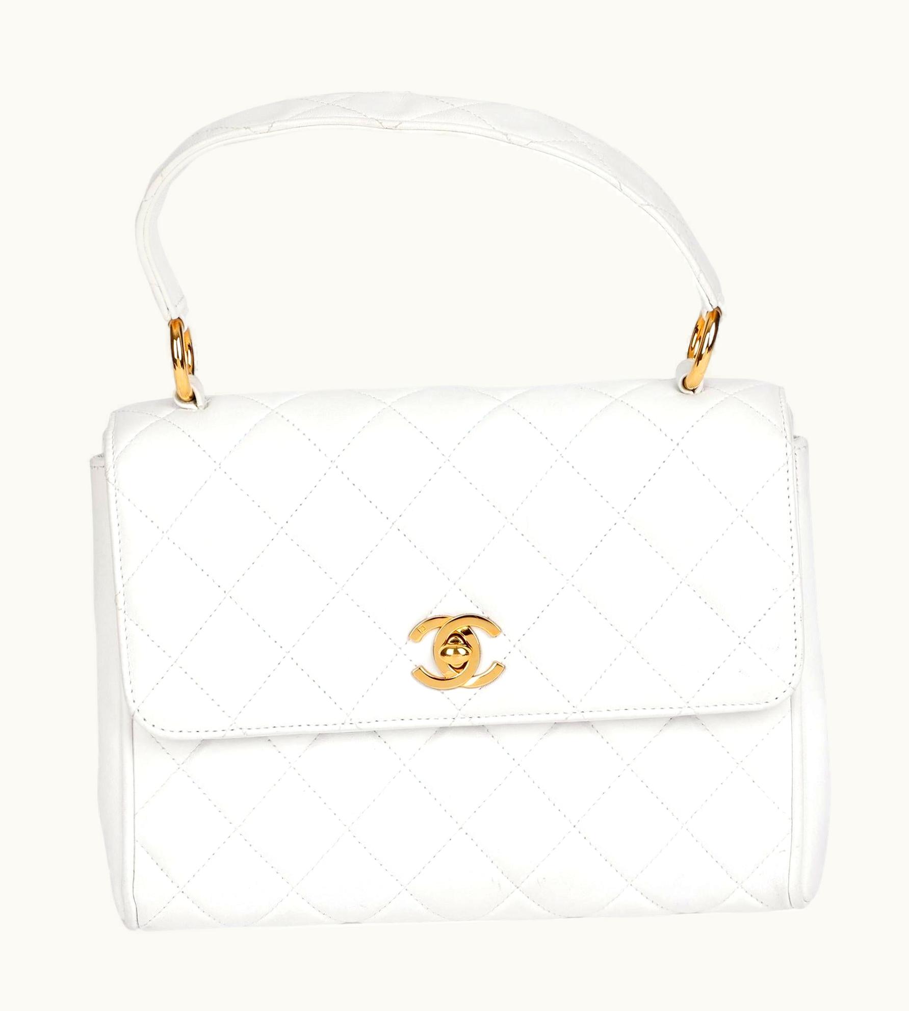 Chanel Chanel White Quilted Lambskin Vintage Classic Kelly