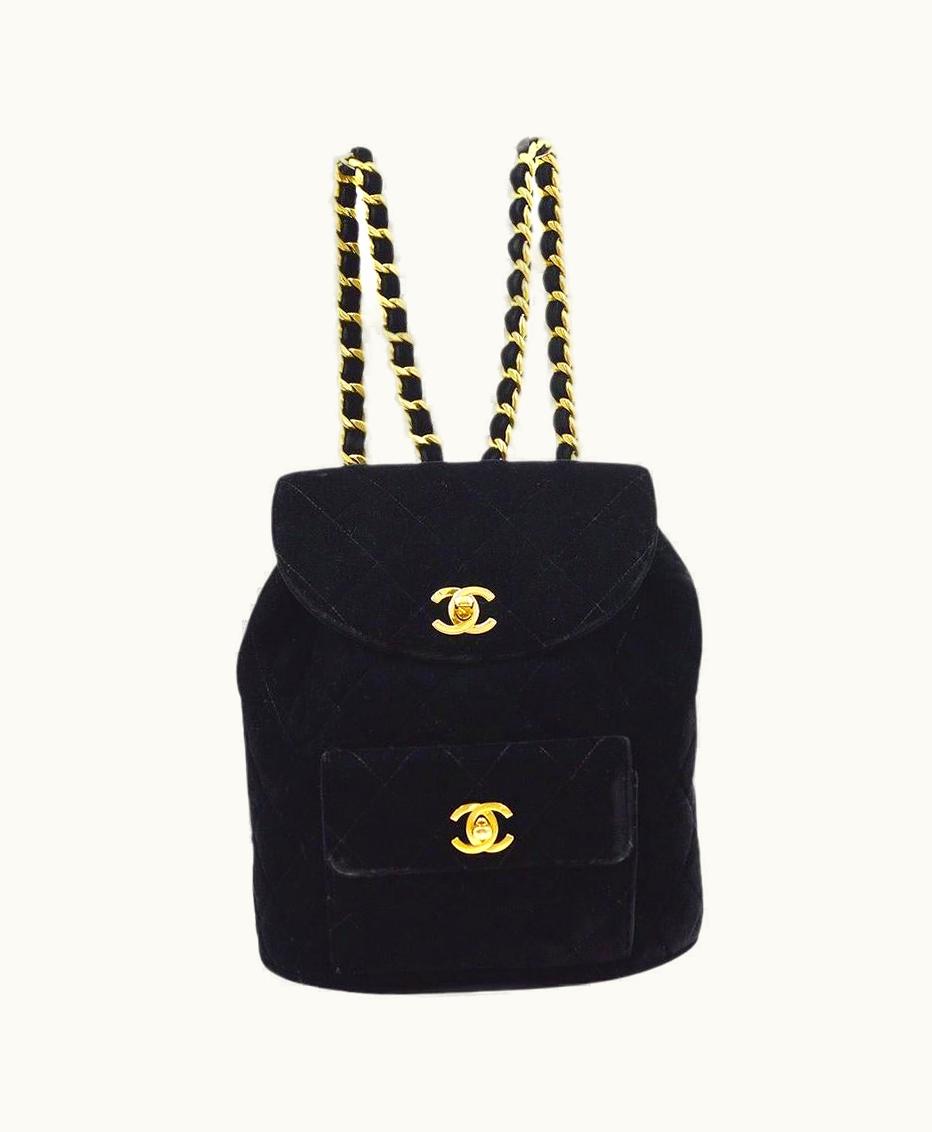 Chanel Chanel Black Velvet Gold Hardware Evening Shoulder Backpack