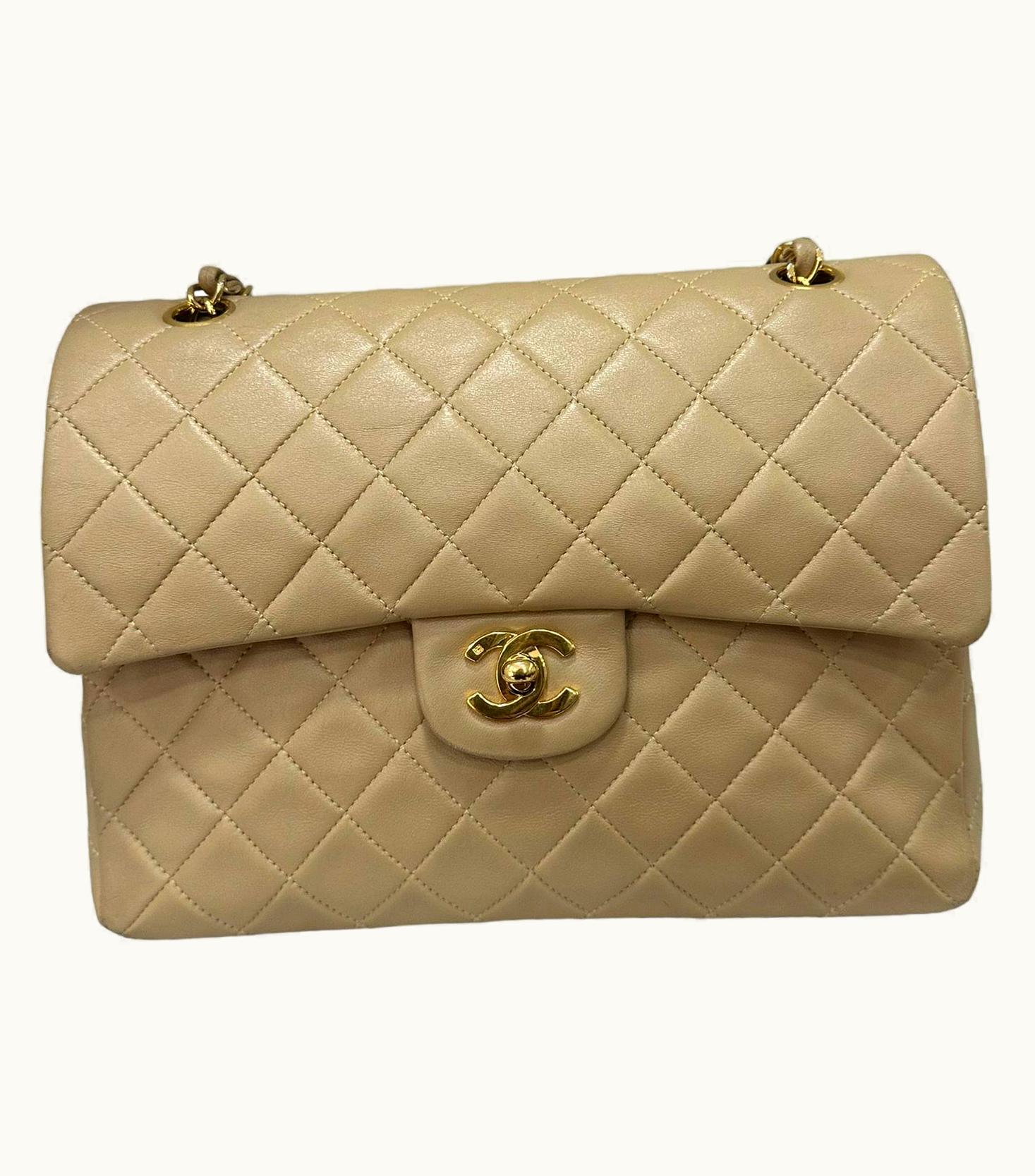 Chanel '90 Chanel Flap Vintage Beige Leather Shoulder Bag