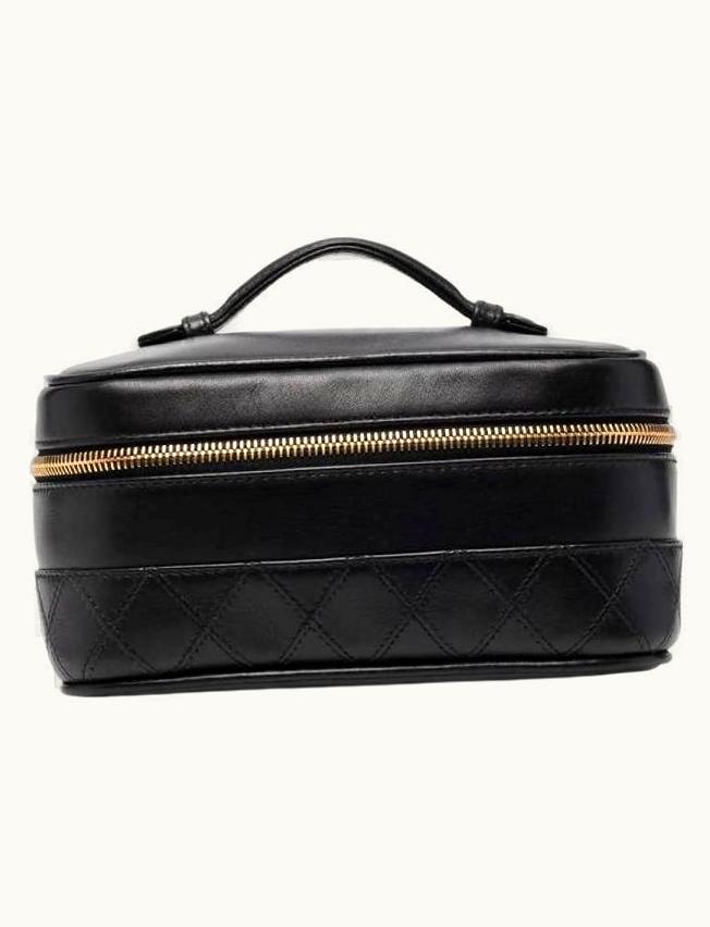 Chanel 90s Chanel Vintage Black Leather Quilted Vanity Case