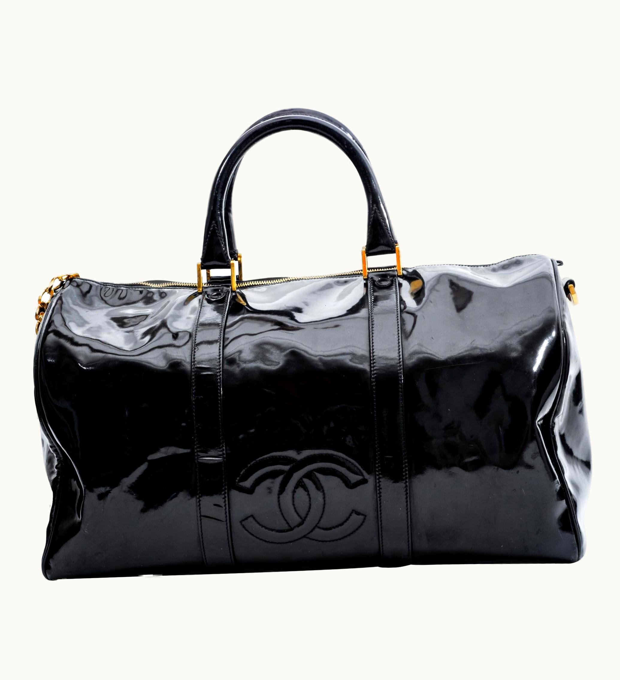Chanel Chanel Vintage Black Patent Cc Duffle Boston Bag 1996