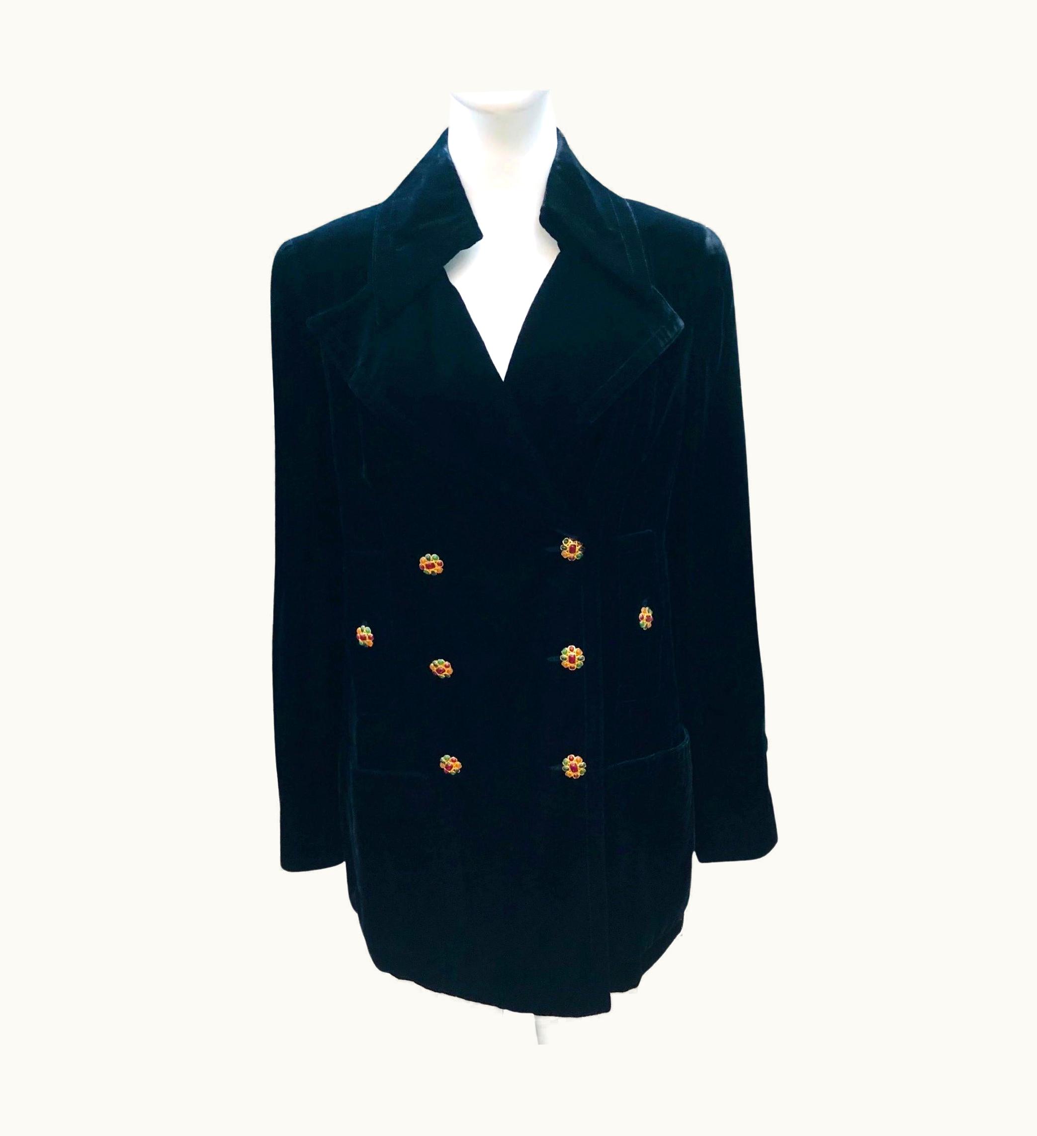 Chanel Chanel Black Velvet Double Breasted Gripoix Buttons Jacket