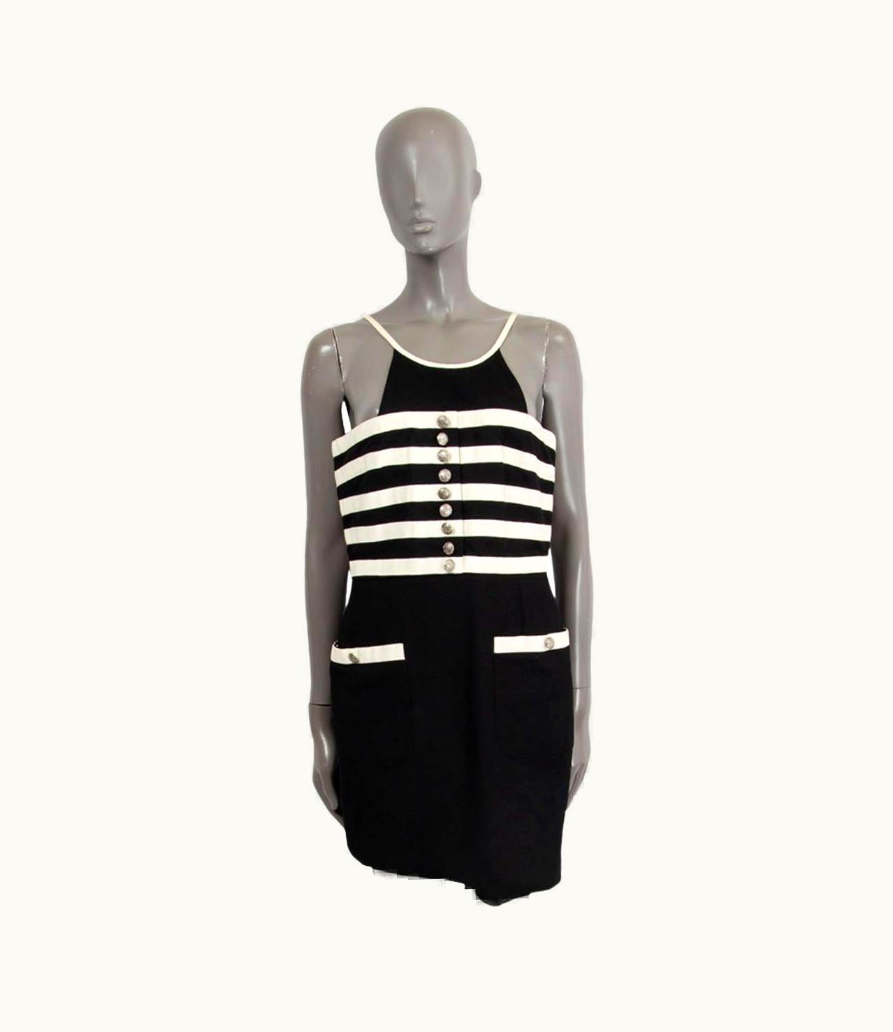 Chanel Chanel Black & White Striped Halter Neck Mini Dress Vintage