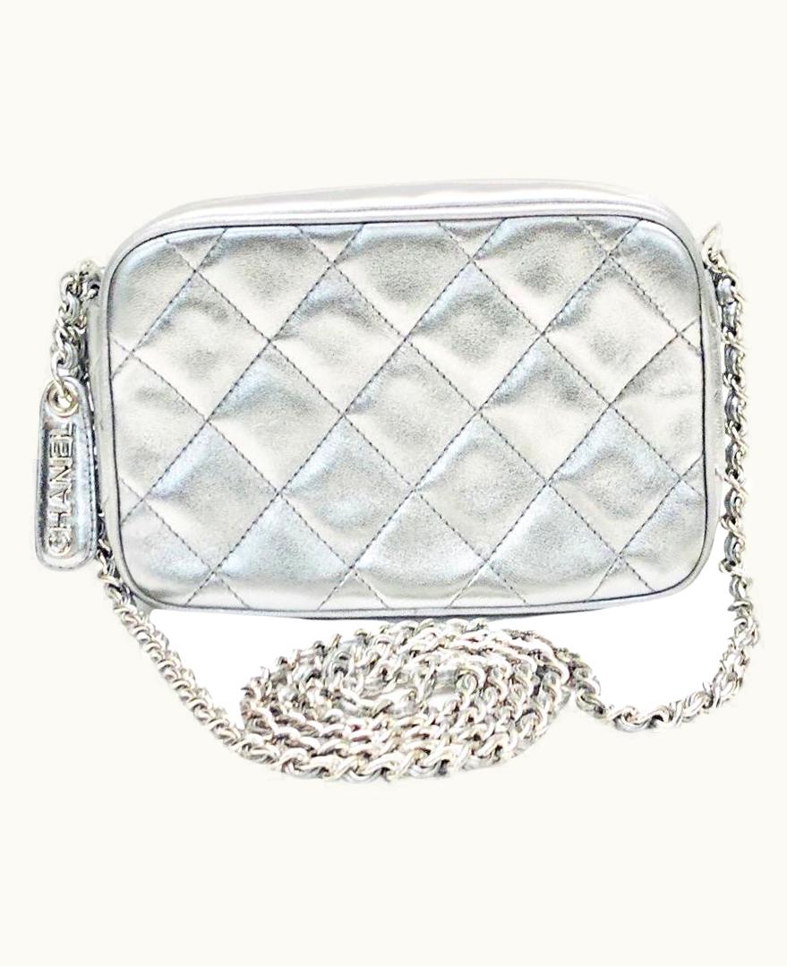 Chanel Chanel 16cm Silver Metallic Quilted Lambskin Shoulder Bag