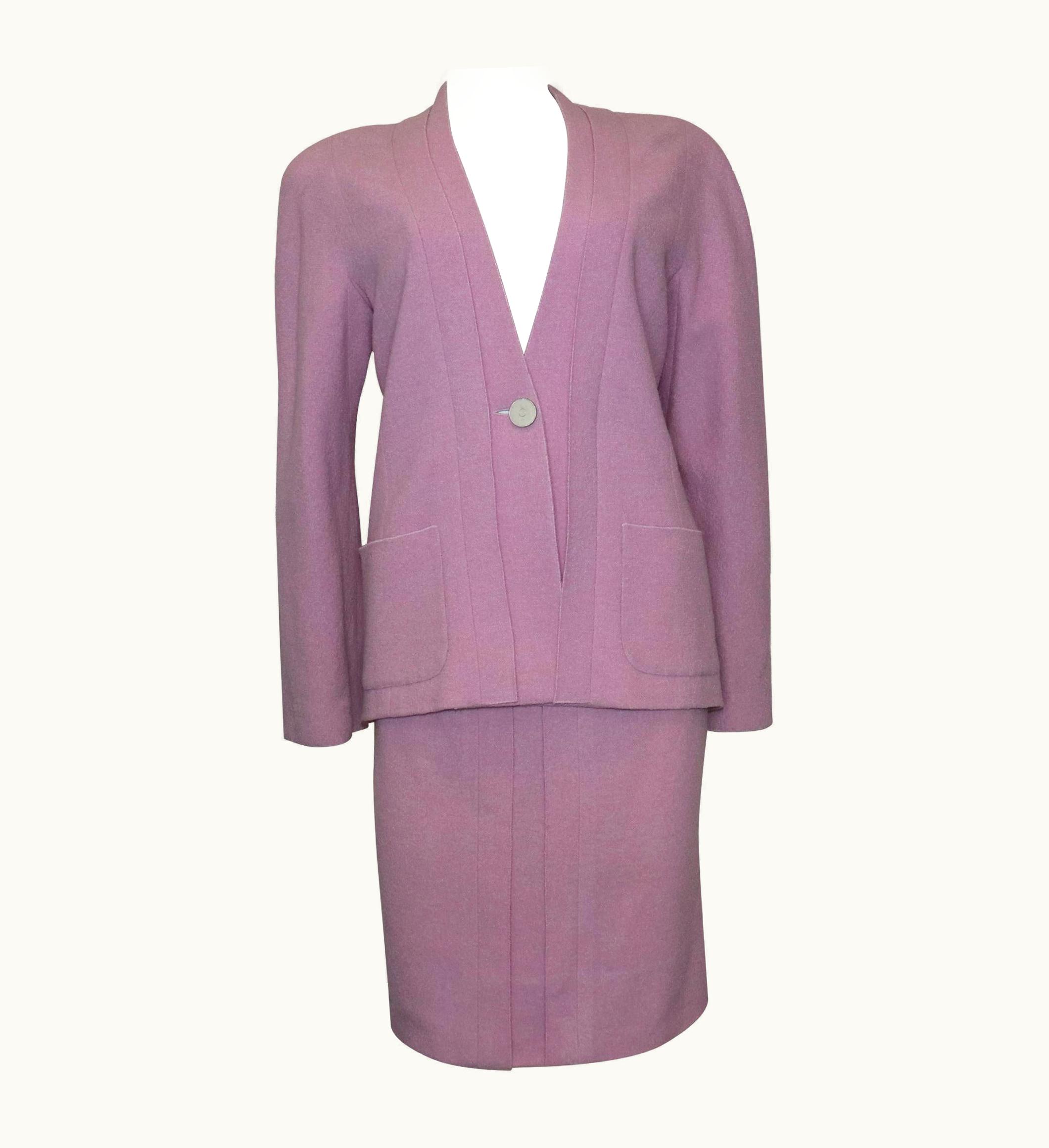 Chanel Chanel Lavender Wool Jacket & Skirt Set Circa 1990s