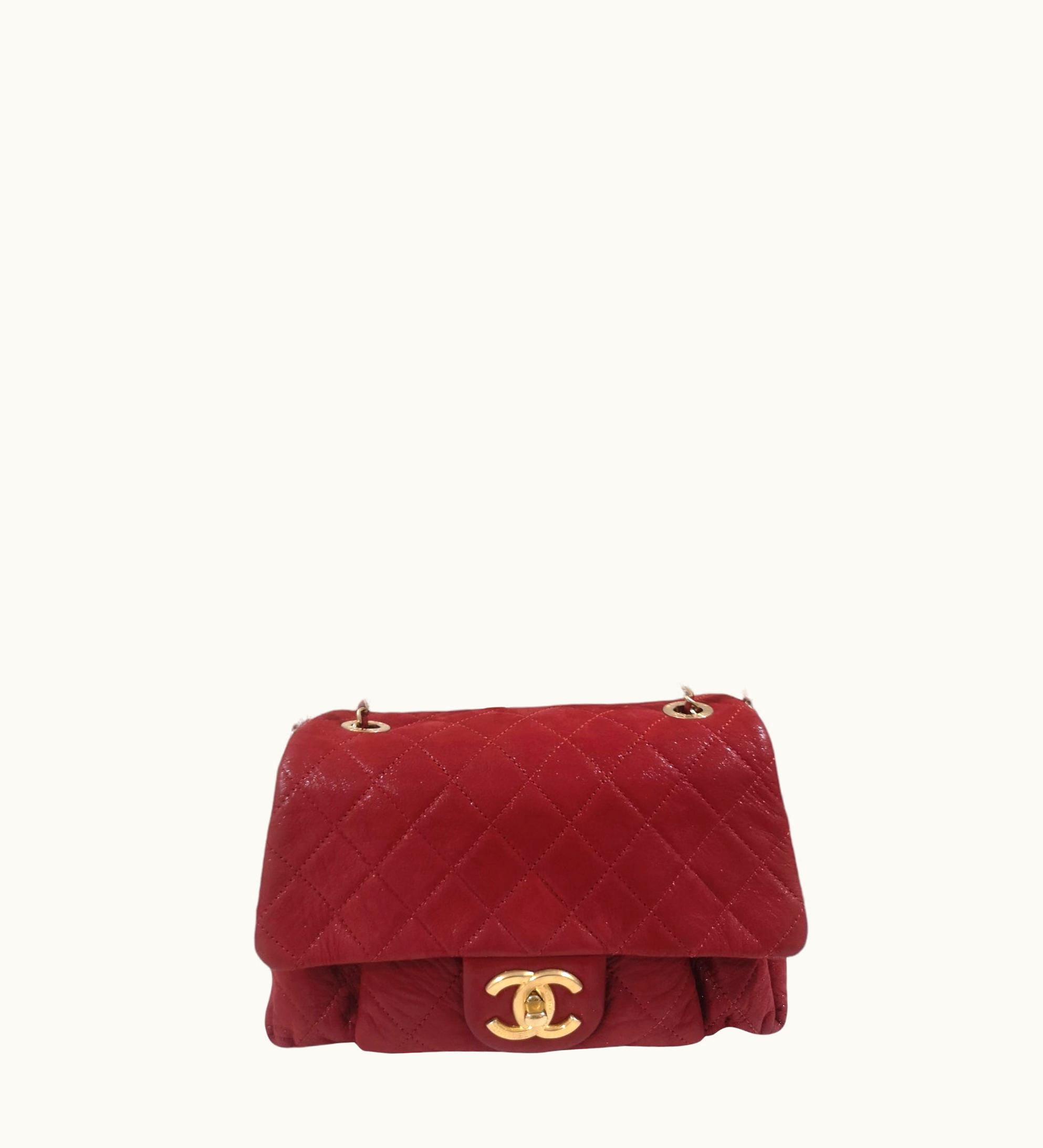 Chanel Chanel Red Laminate Leather Gold Hardware Shoulder Bag