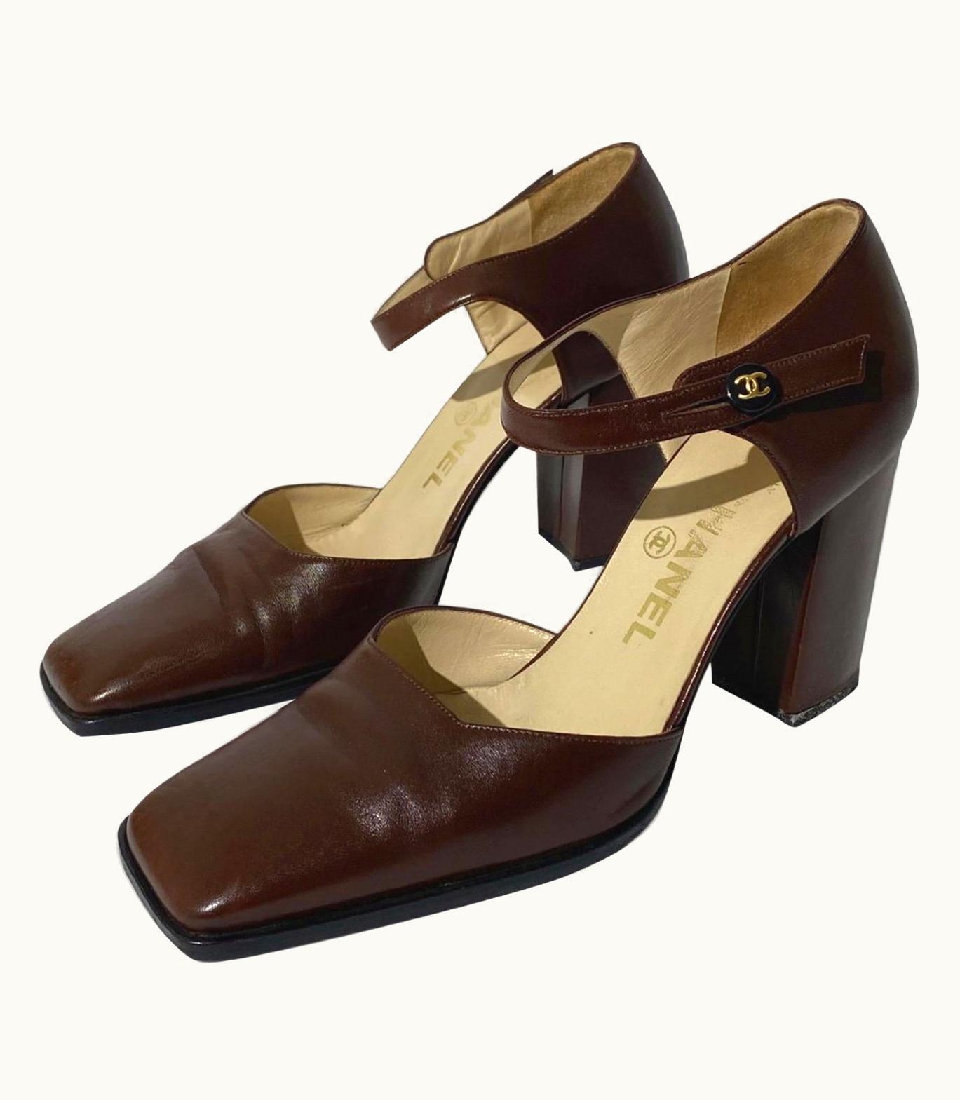 Chanel Chanel 1998 AW Slingback Classic Brown Square Toe Heels