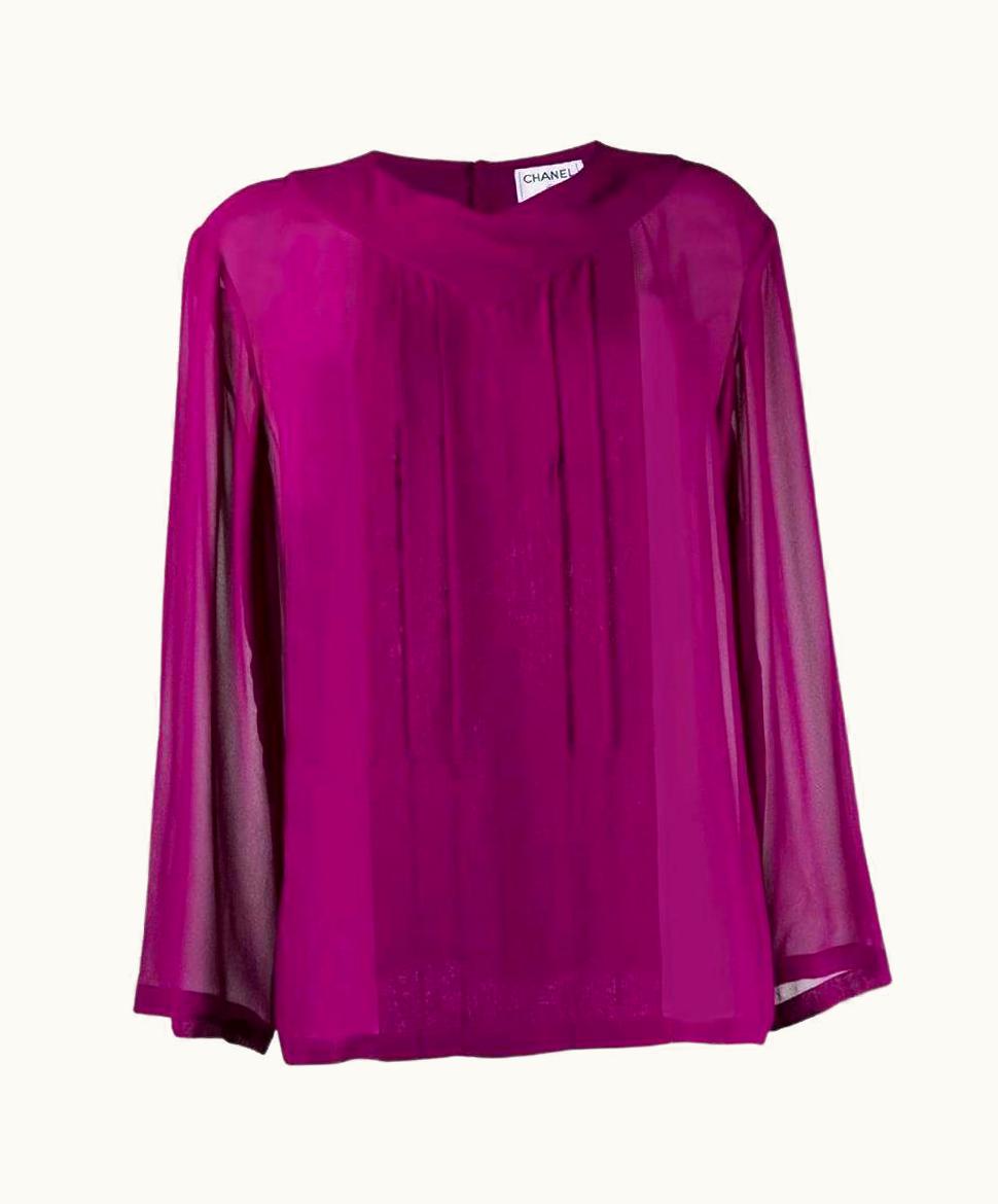 Chanel 90s Chanel Vintage Semitransparent Reddish-purple Silk Blouse
