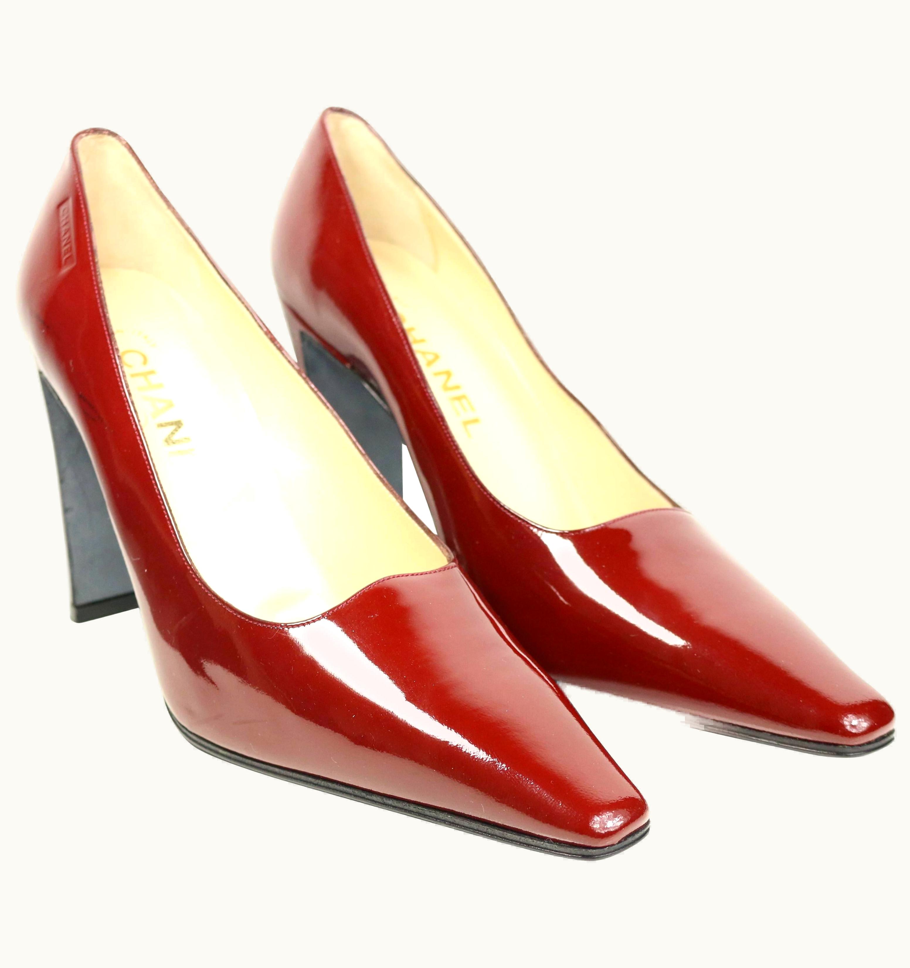 Chanel Unworn Vintage Chanel Burgundy Patent Leather Heels Pumps