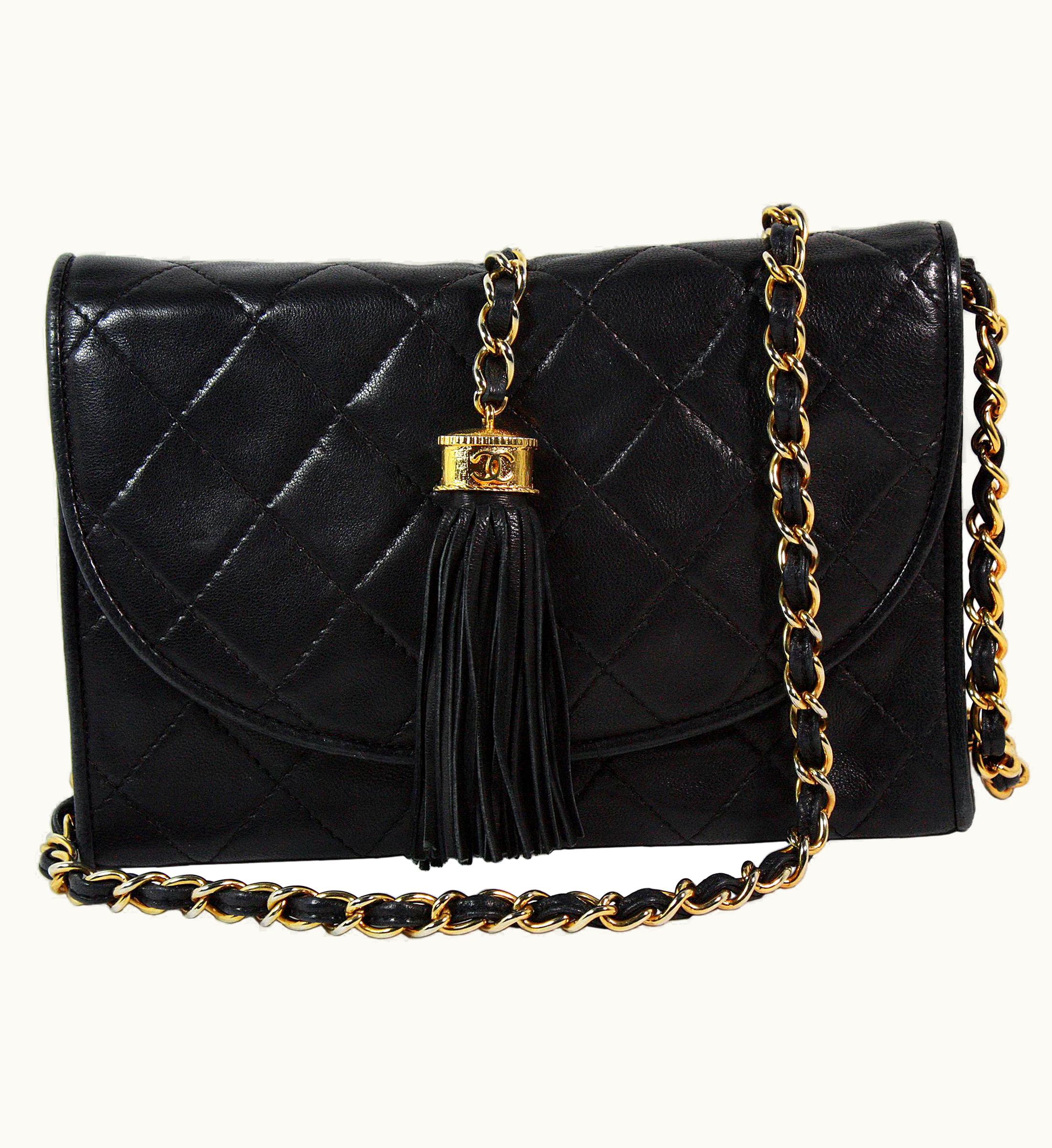 Chanel Chanel Black Leather Quilted Crossbody Bag With Tassle