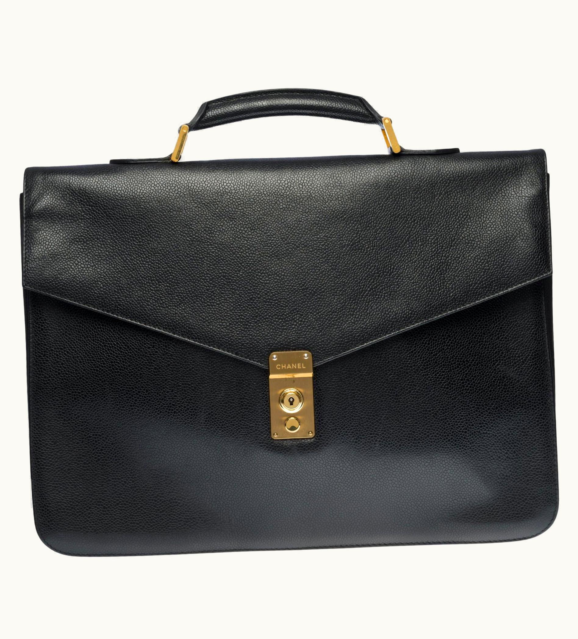 Chanel Chanel Vintage Briefcase In Black Grained Leather, Ghw