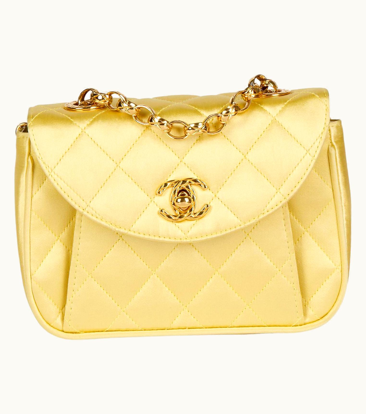 Chanel Chanel Yellow Quilted Satin Vintage Mini Flap Bag