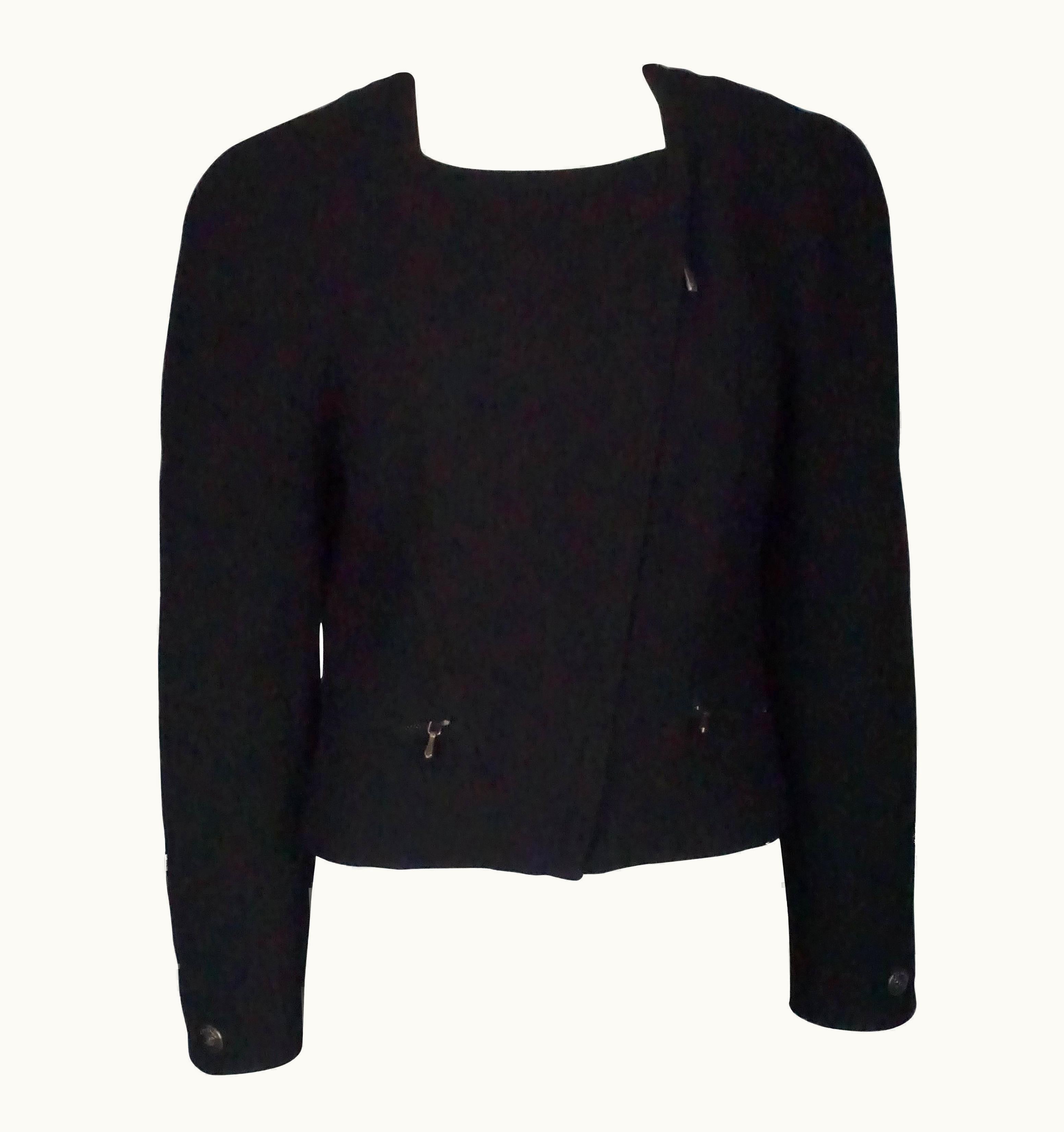 Chanel Chanel Black Wool Cropped Jacket With Asymmetrical Zipper