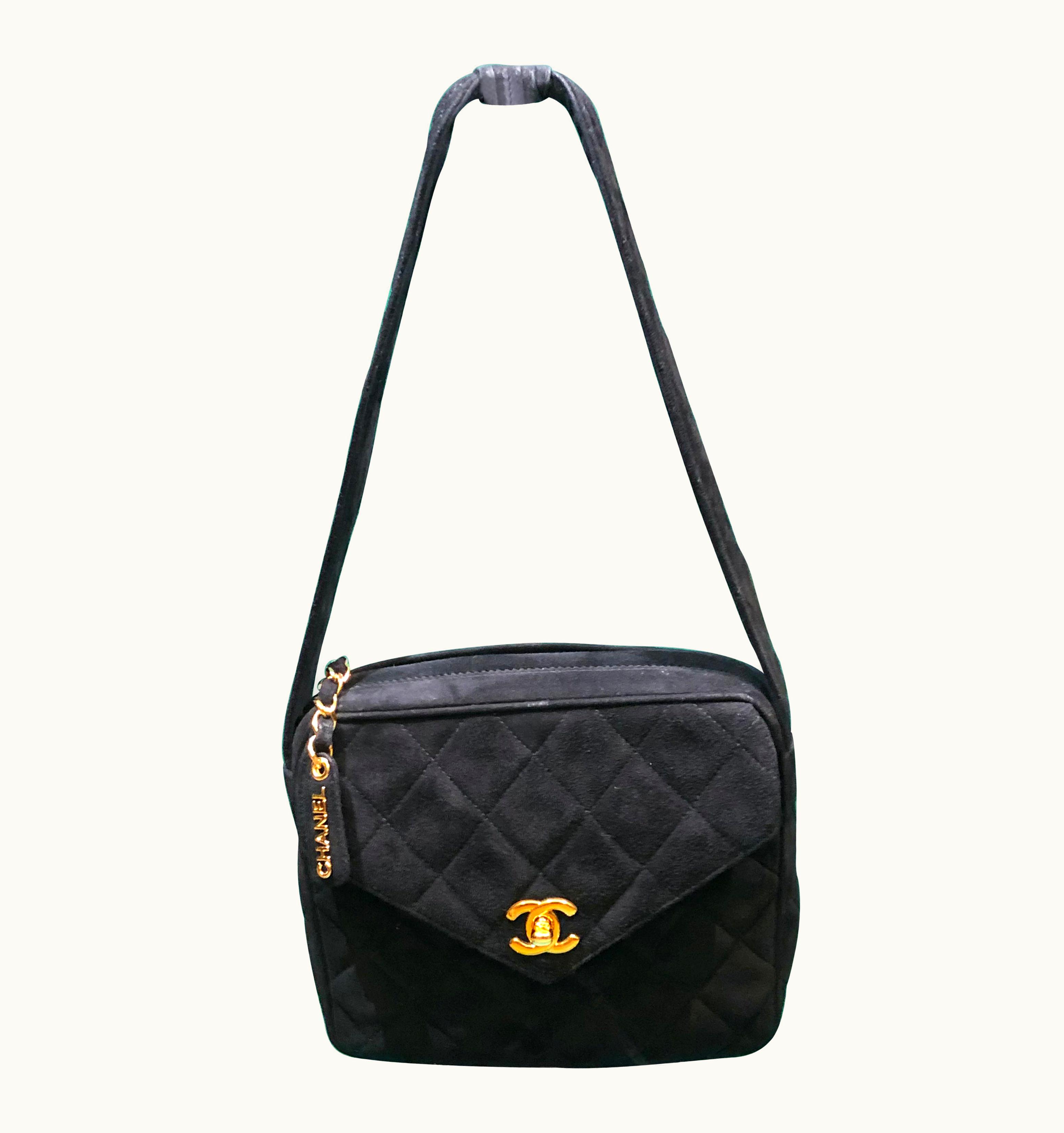 Chanel Vintage 90s Chanel Black Quilted Suede Handle Handbag