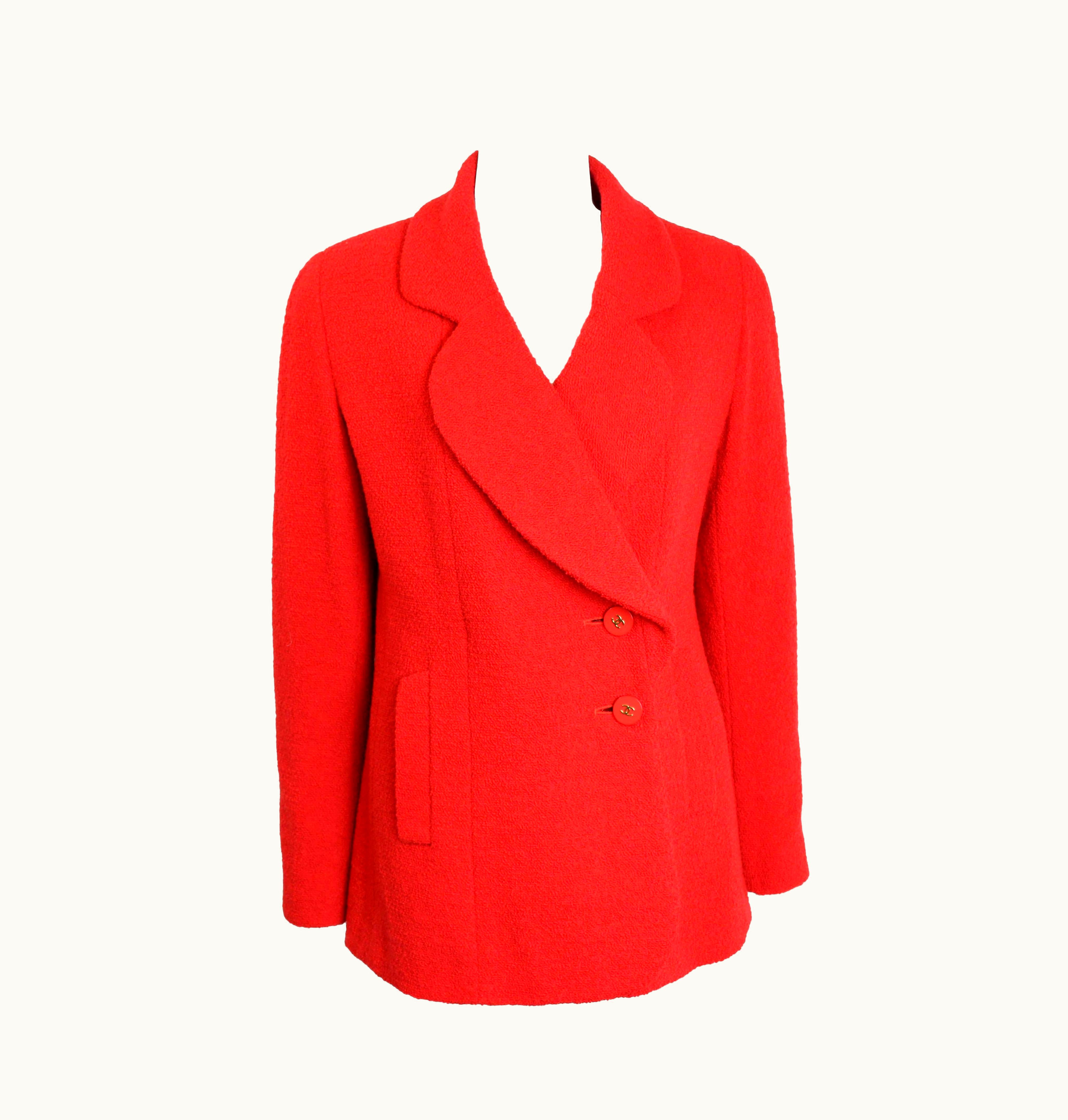Chanel Vintage Fall 1994 Chanel Red Boucle Wool Jacket