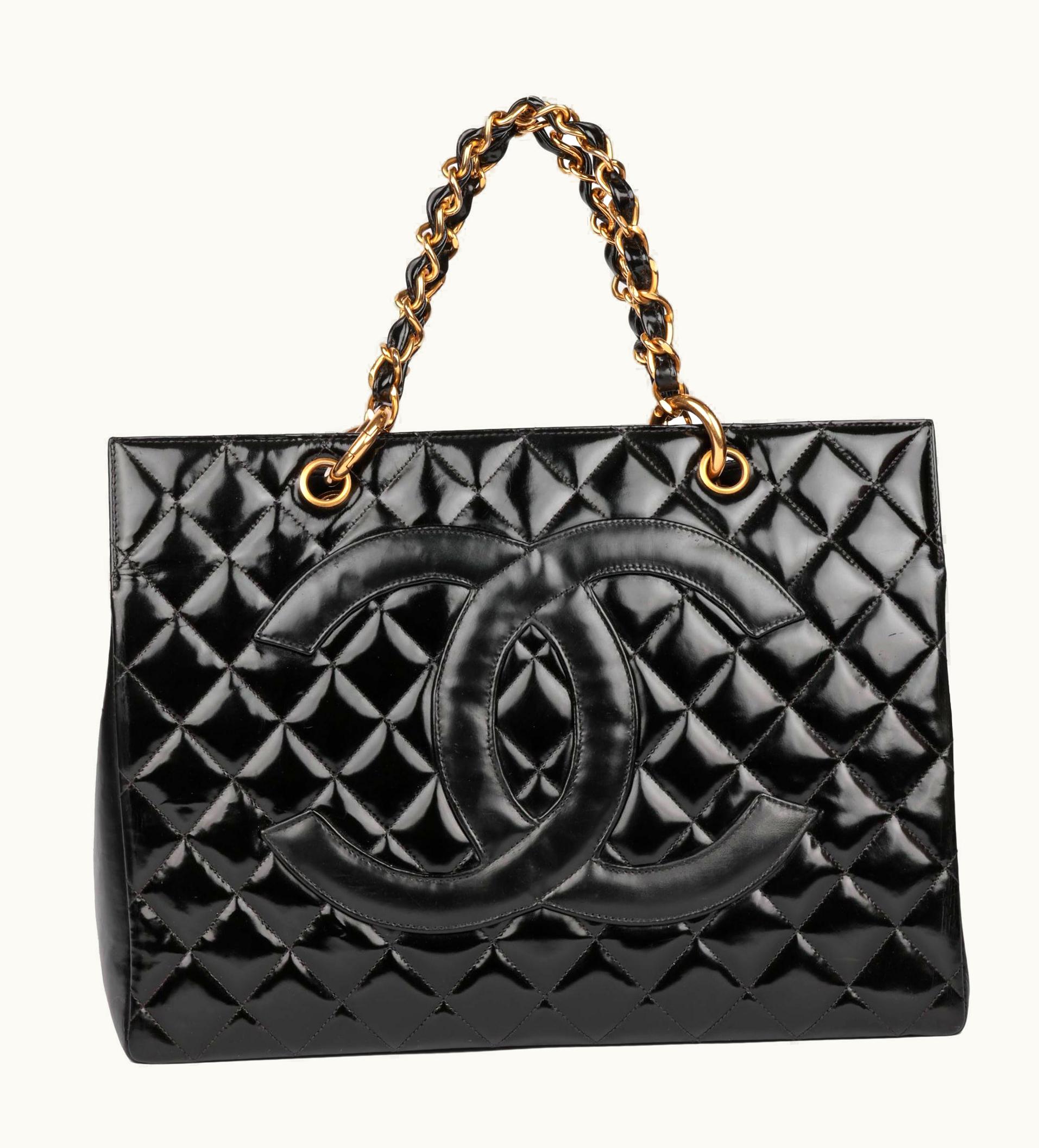 Chanel Chanel Black Patent Leather Vintage Grand Shopping Tote Gst