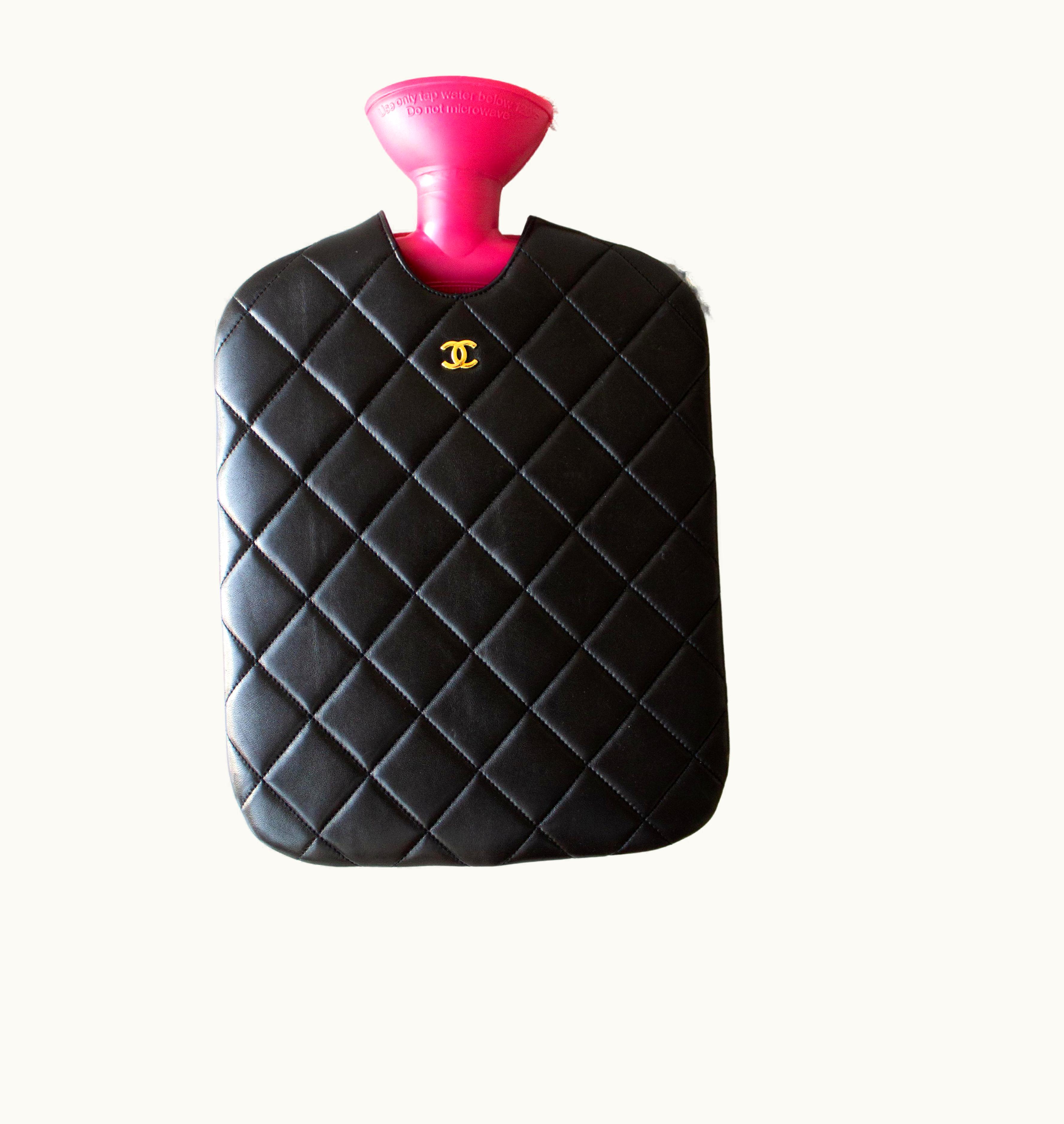 Chanel Chanel Vintage 1993 Hot Water Bottle Black Pink Lambskin Leather Gold Bag