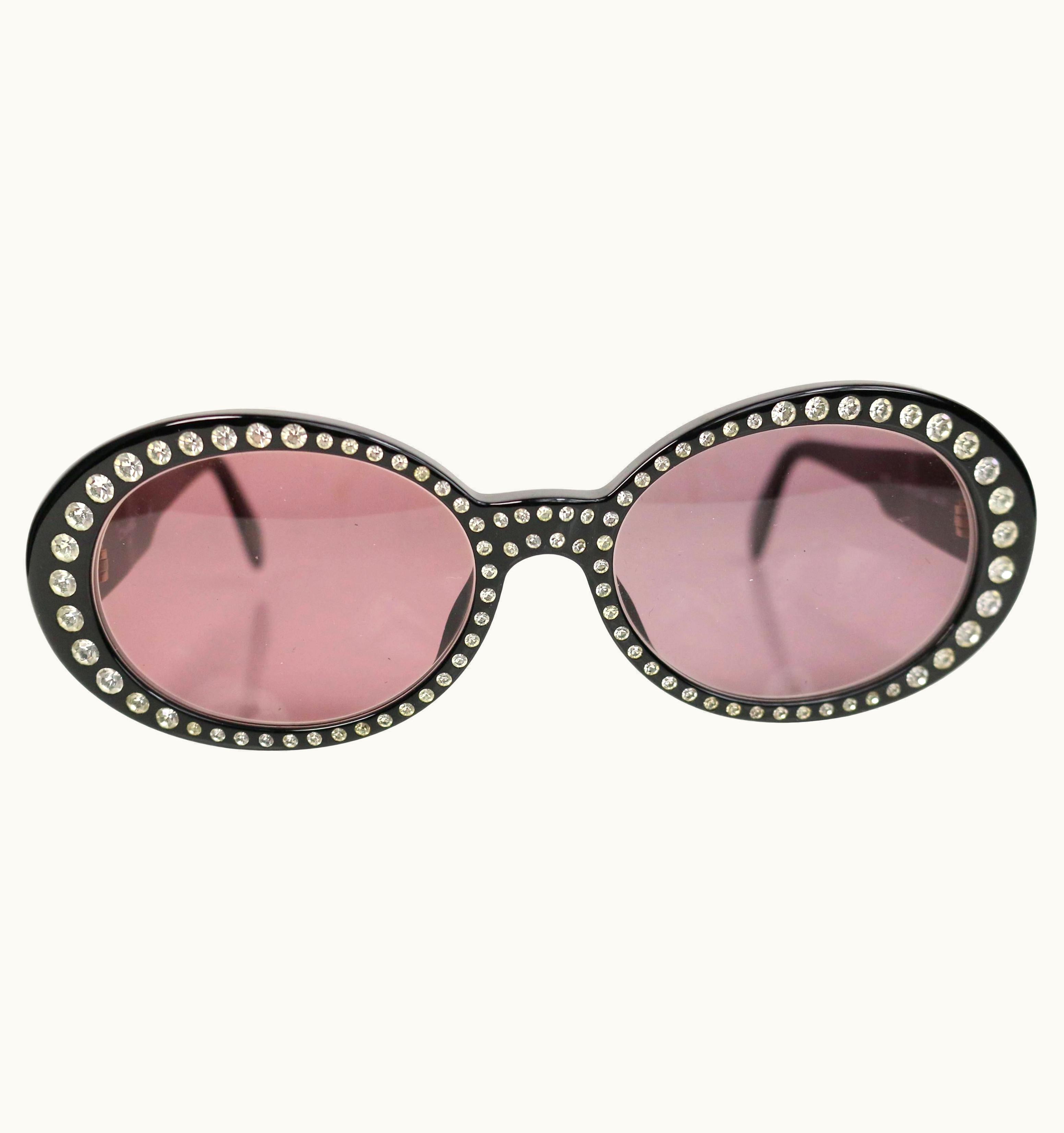 Chanel Vintage 90s Chanel Black Rhinestones Oval Frames Sunglasses
