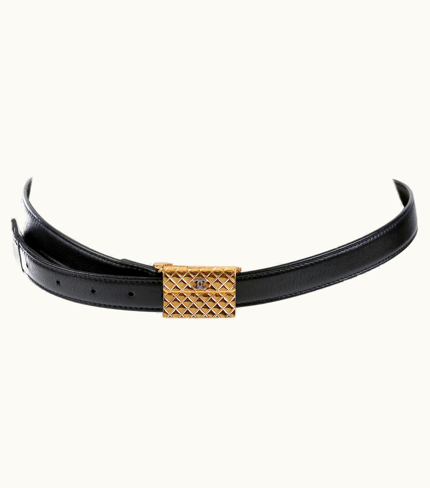 Chanel Chanel Black Leather Quilted Handbag Buckle Belt 75/30