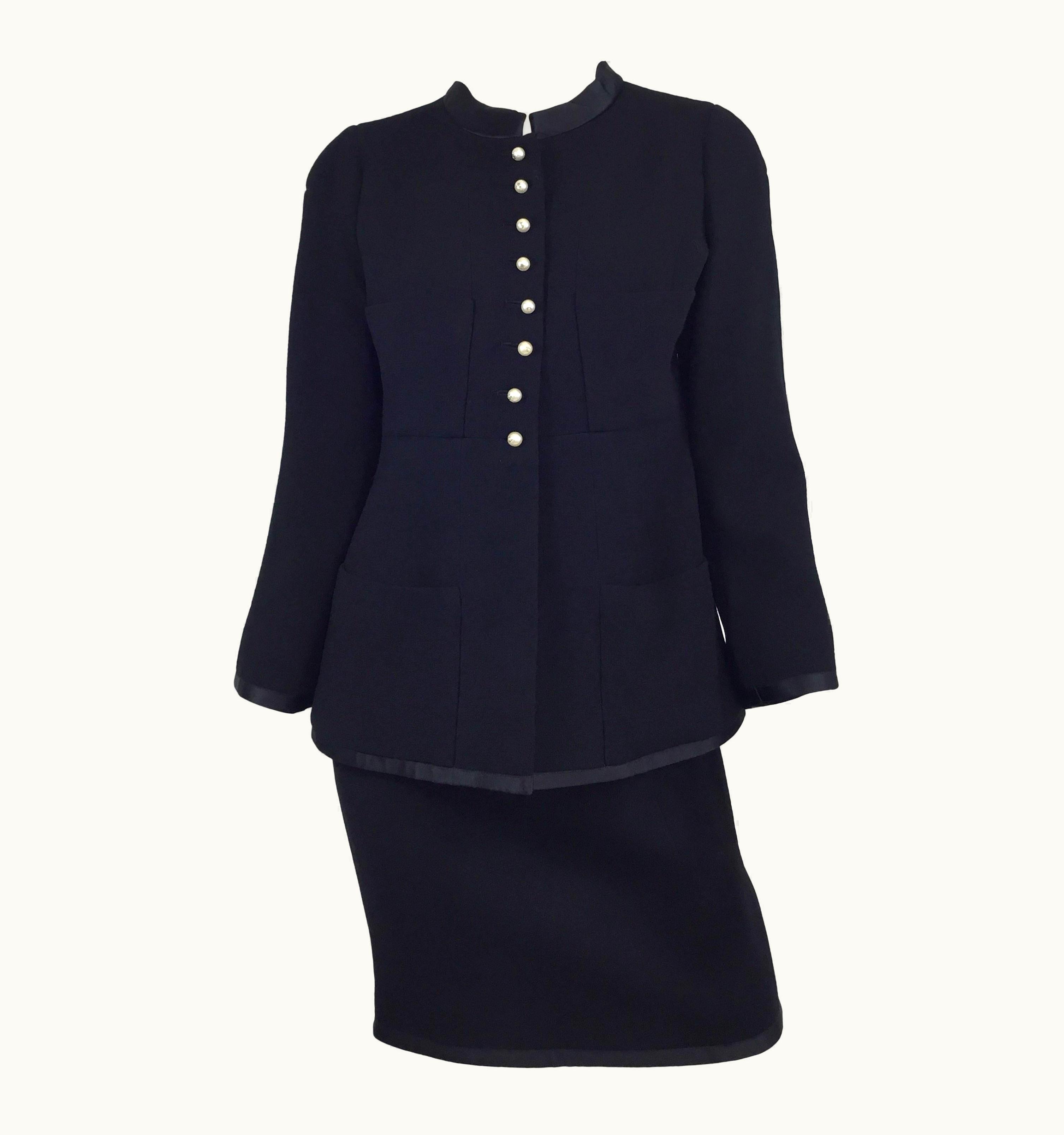 Chanel Chanel Crepe Skirt Suit With Pearl Buttons 1997