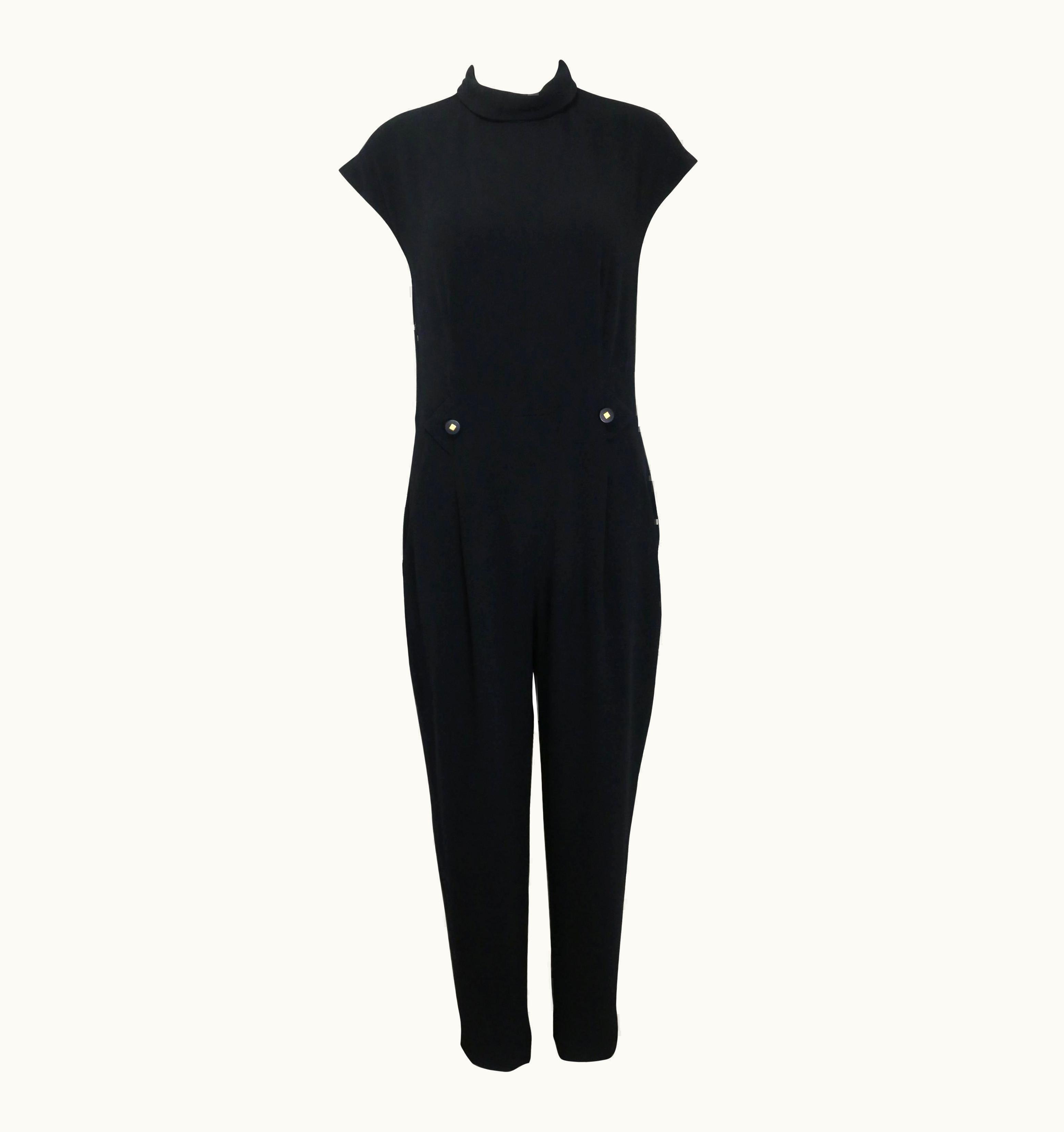 Chanel Fall 1996 Chanel Black Wool Short Sleeves Jumpsuit