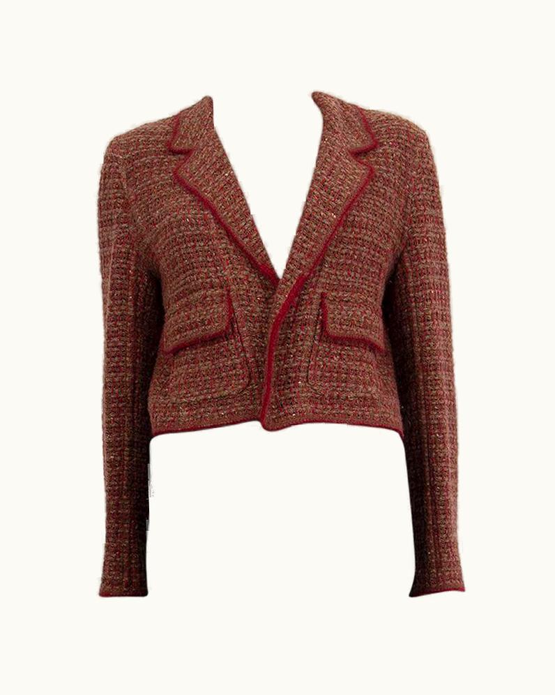 Chanel Chanel Brown Burgundy Wool Cropped Knit Blazer Jacket