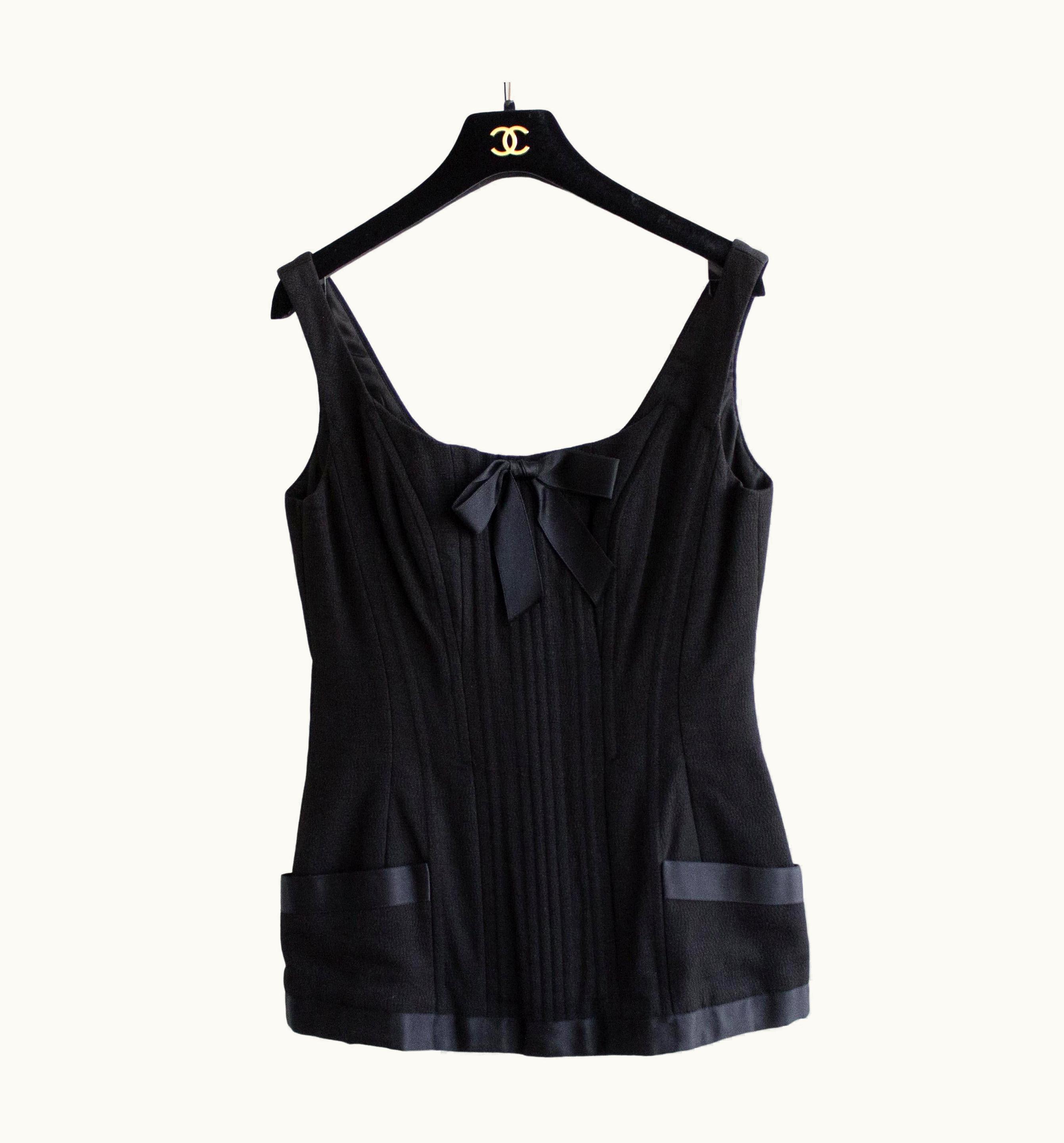 Chanel Iconic Chanel Vintage Spring/Summer 1993 Black Silk Bow Corset 93p Top