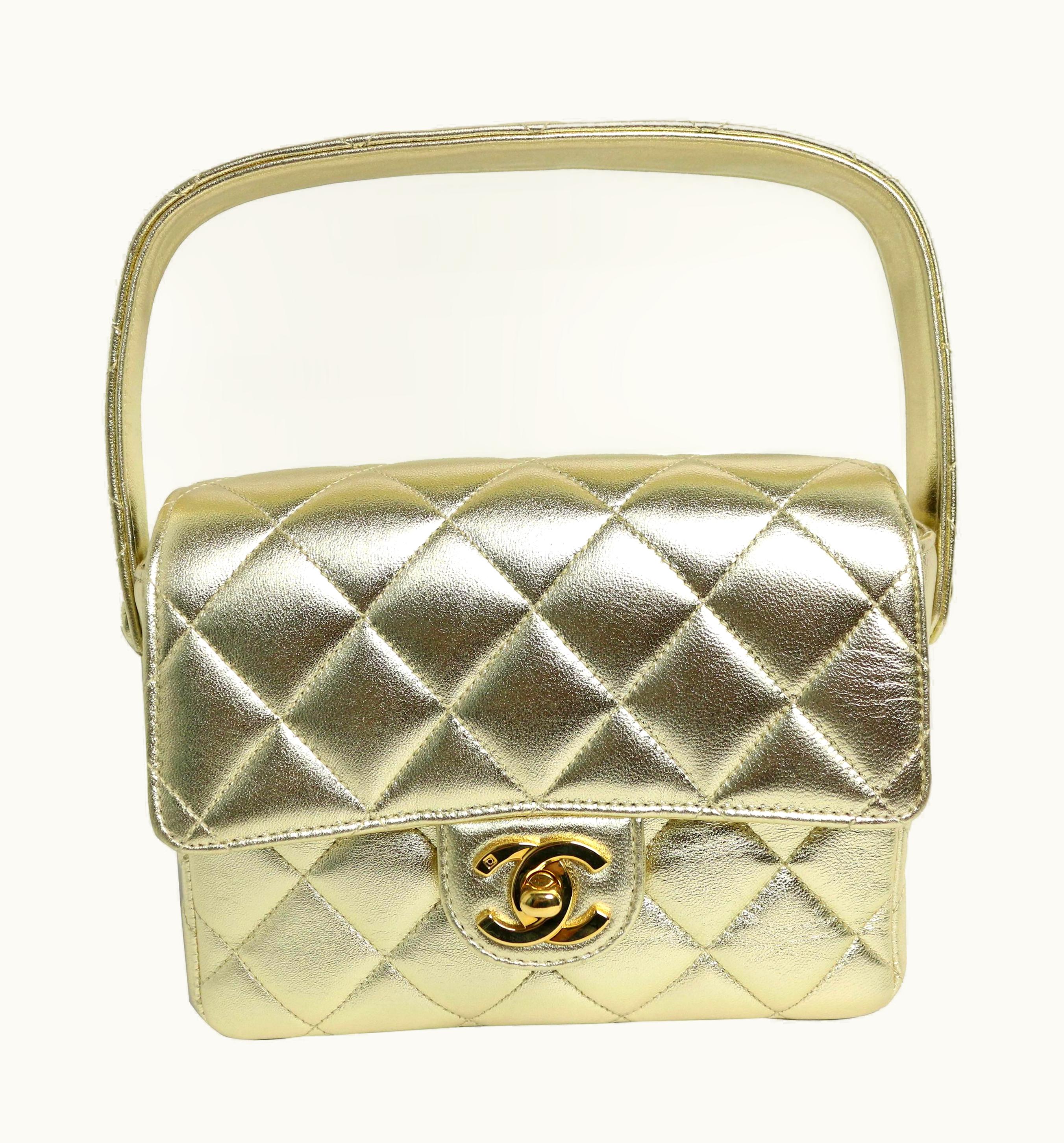 Chanel Chanel Gold Metallic Lambskin Quilted Mini Flap Handbag