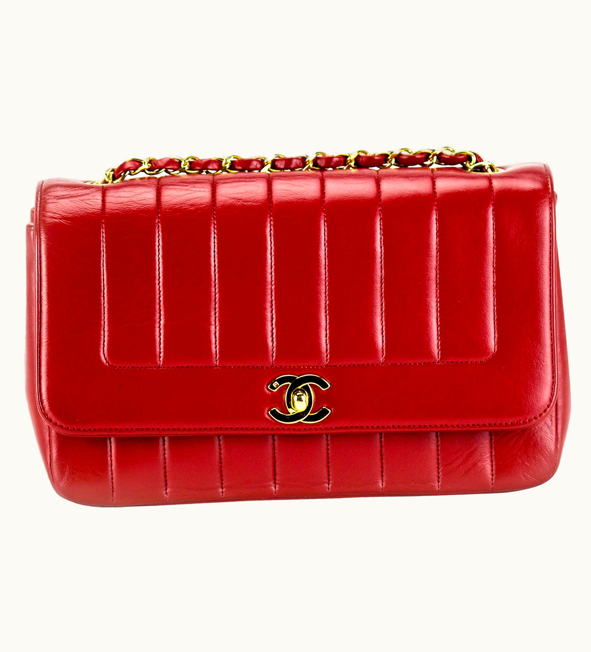 Chanel Chanel Red Lambskin Stripe Diana Medium Vintage Classic Flap Bag