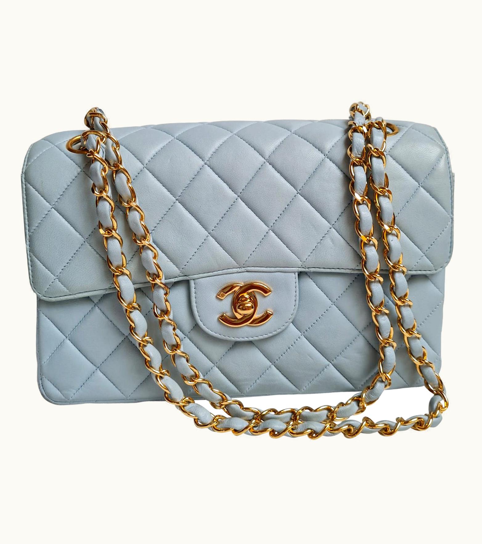 Chanel 1990s Chanel Baby Blue Leather Double Face Flap Bag