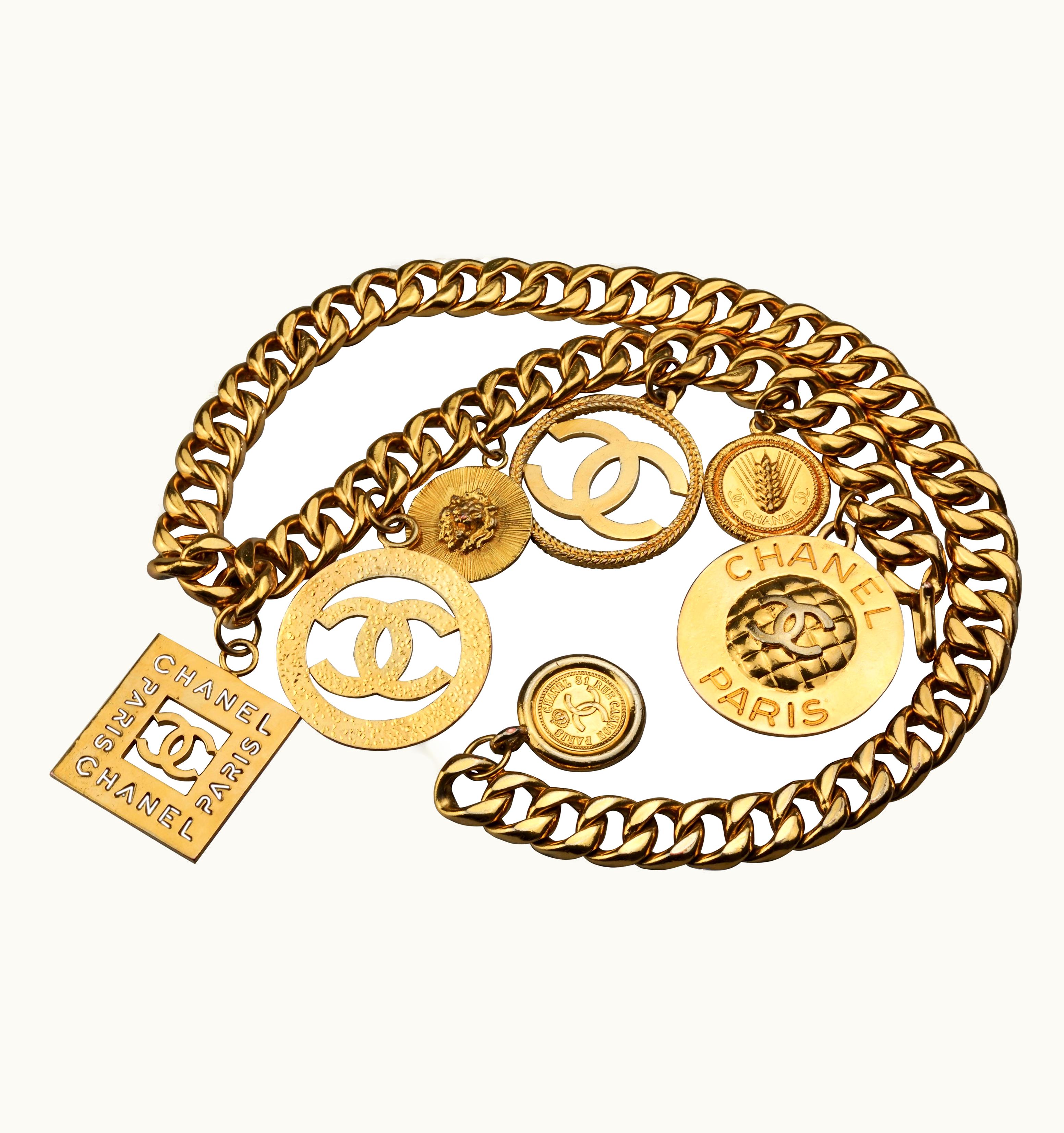 Chanel Vintage Jumbo Chanel Iconic Logo Medallion Charm Necklace Belt