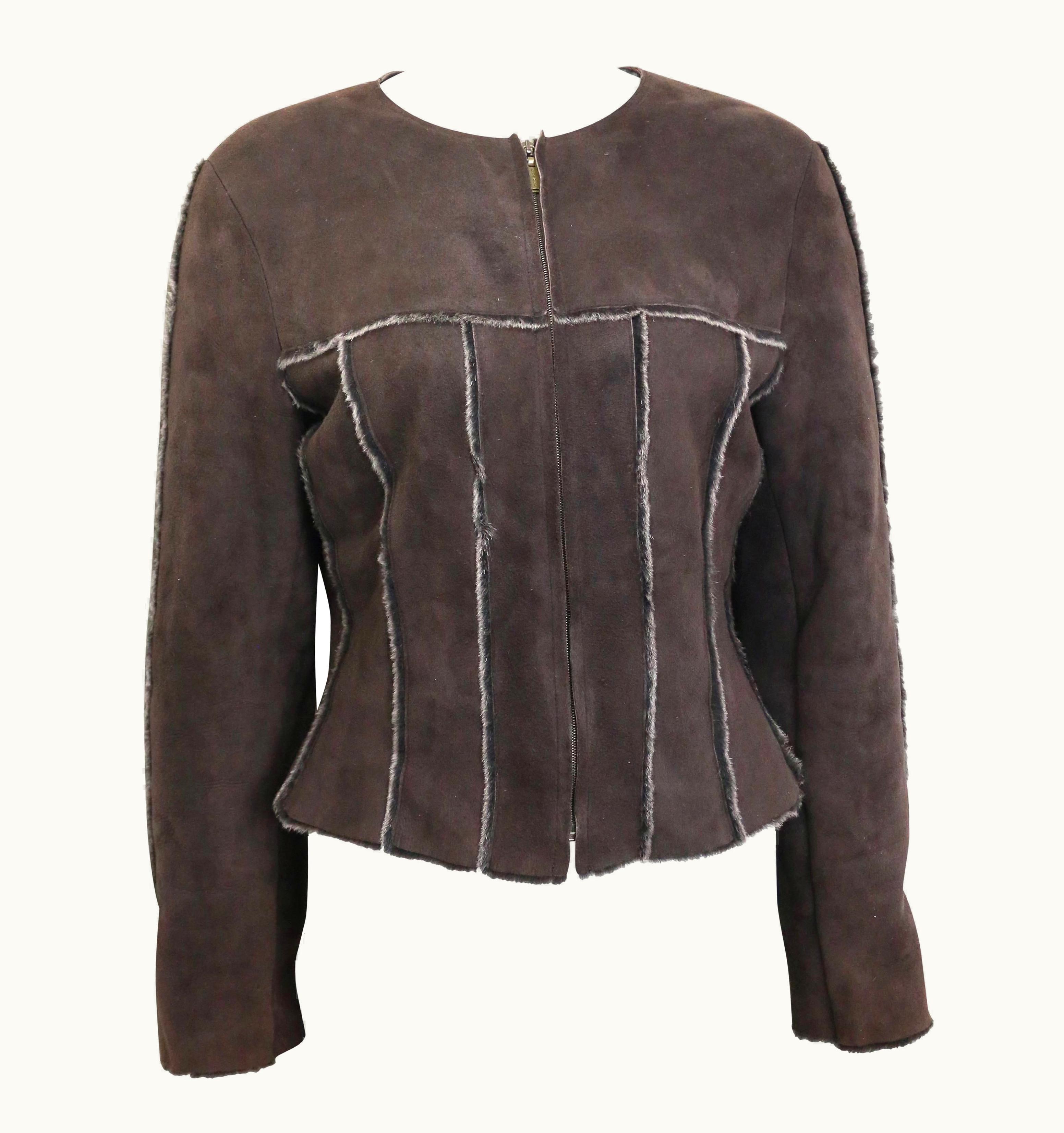 Chanel Warm Chanel Brown Suede With Sheepskin Fur Lining Jacket