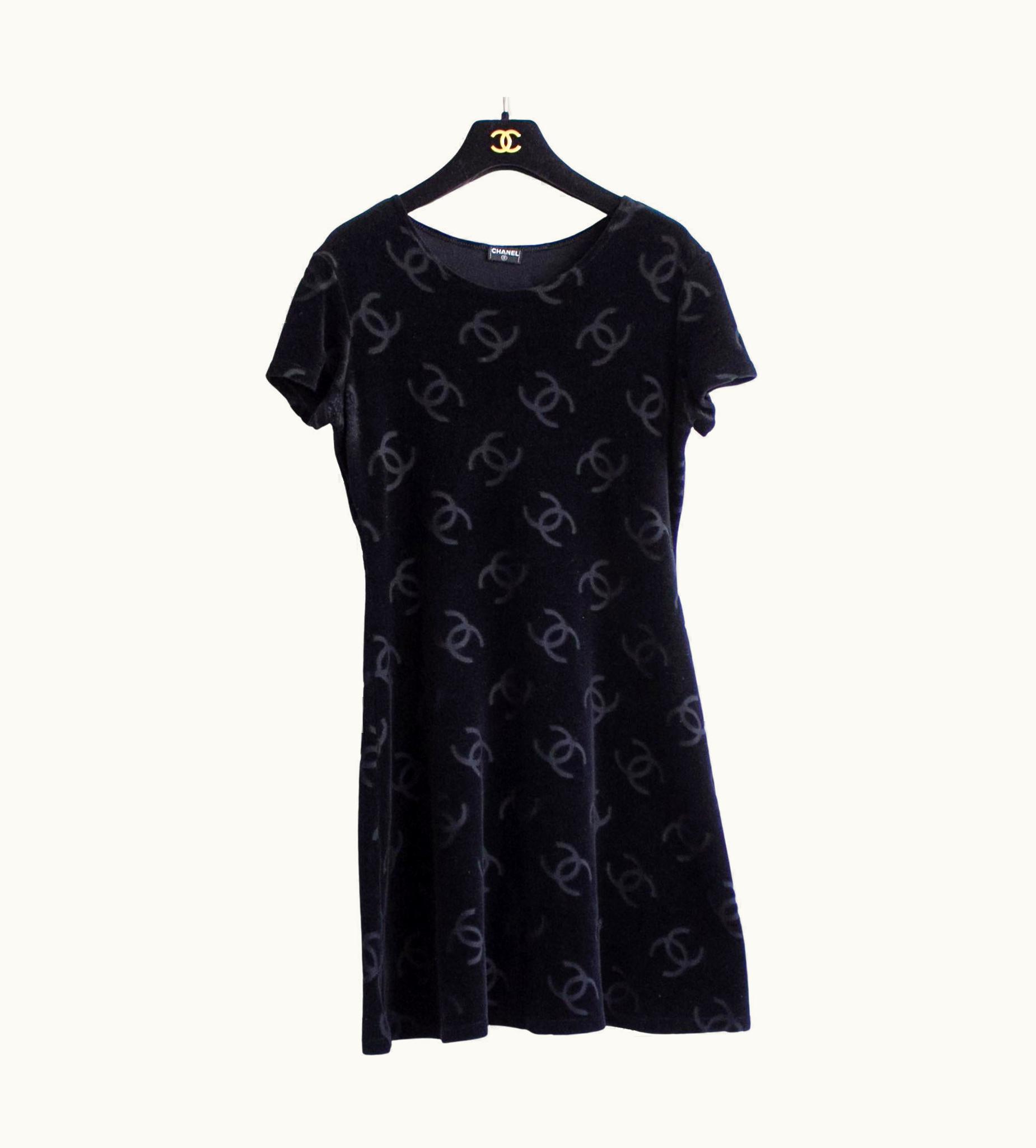 Chanel Chanel Vintage Spring 1996 Black Cc Logo Velour Mini Lbd 96p Dress