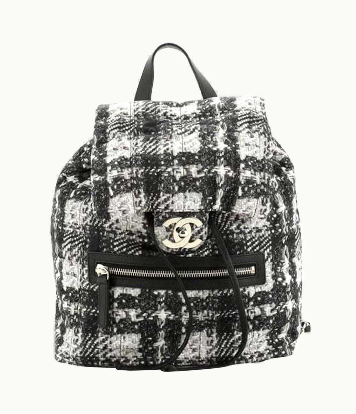 Chanel Chanel Zip Printed Medium Black And White Nylon Backpack