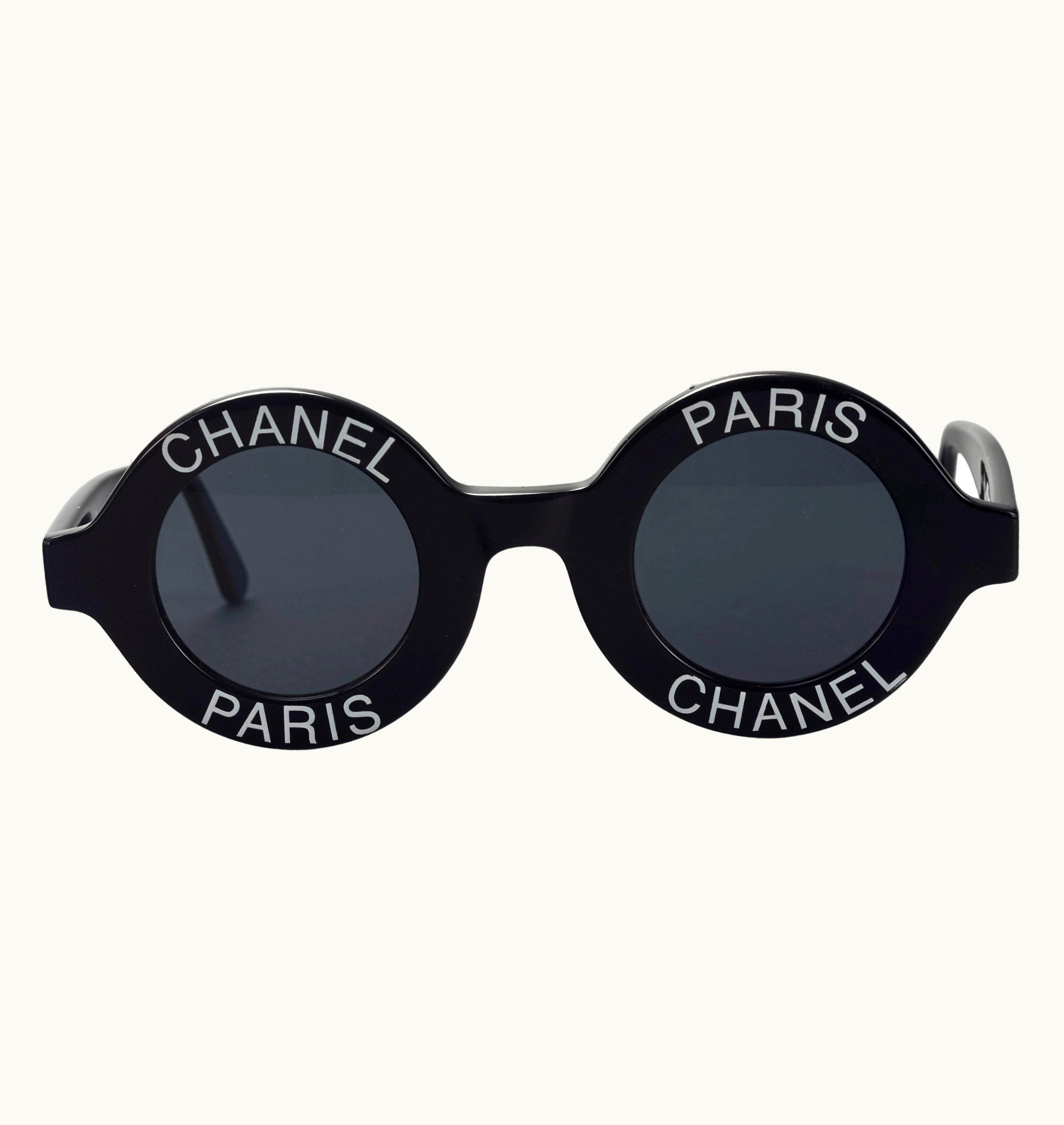Chanel Vintage 1993 Iconic Chanel Paris Cc Logo Round Black Sunglasses