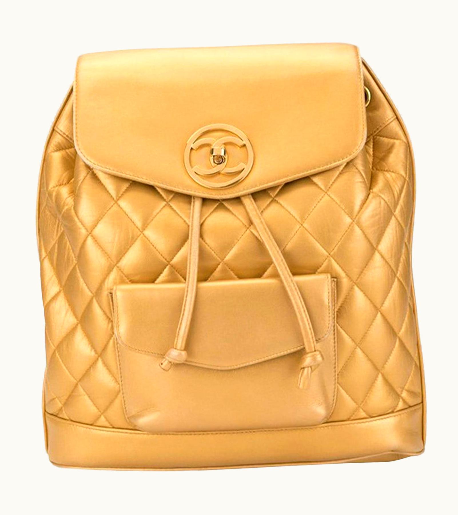 Chanel Chanel 1990s Vintage Rare Rucksack Gold Lambskin Leather Backpack