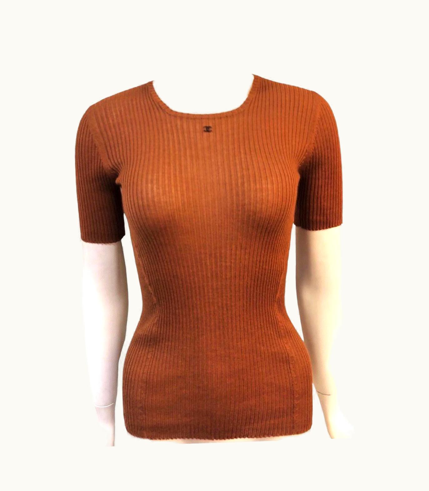 Chanel Unworn Chanel Brown Cashmere And Silk Cc Logo Top