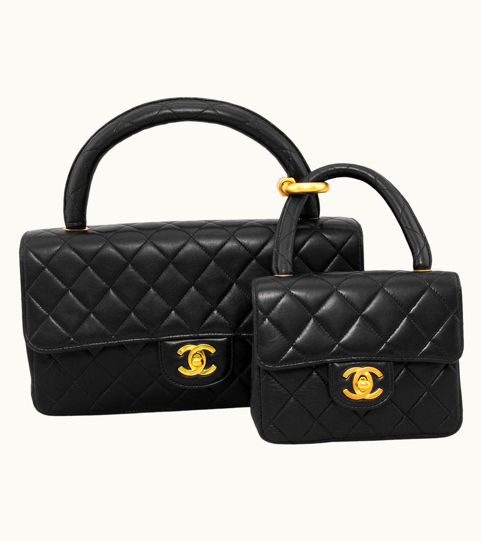 Chanel 1990s Chanel Black Lambskin Classic Single Flap Double Twin Bags