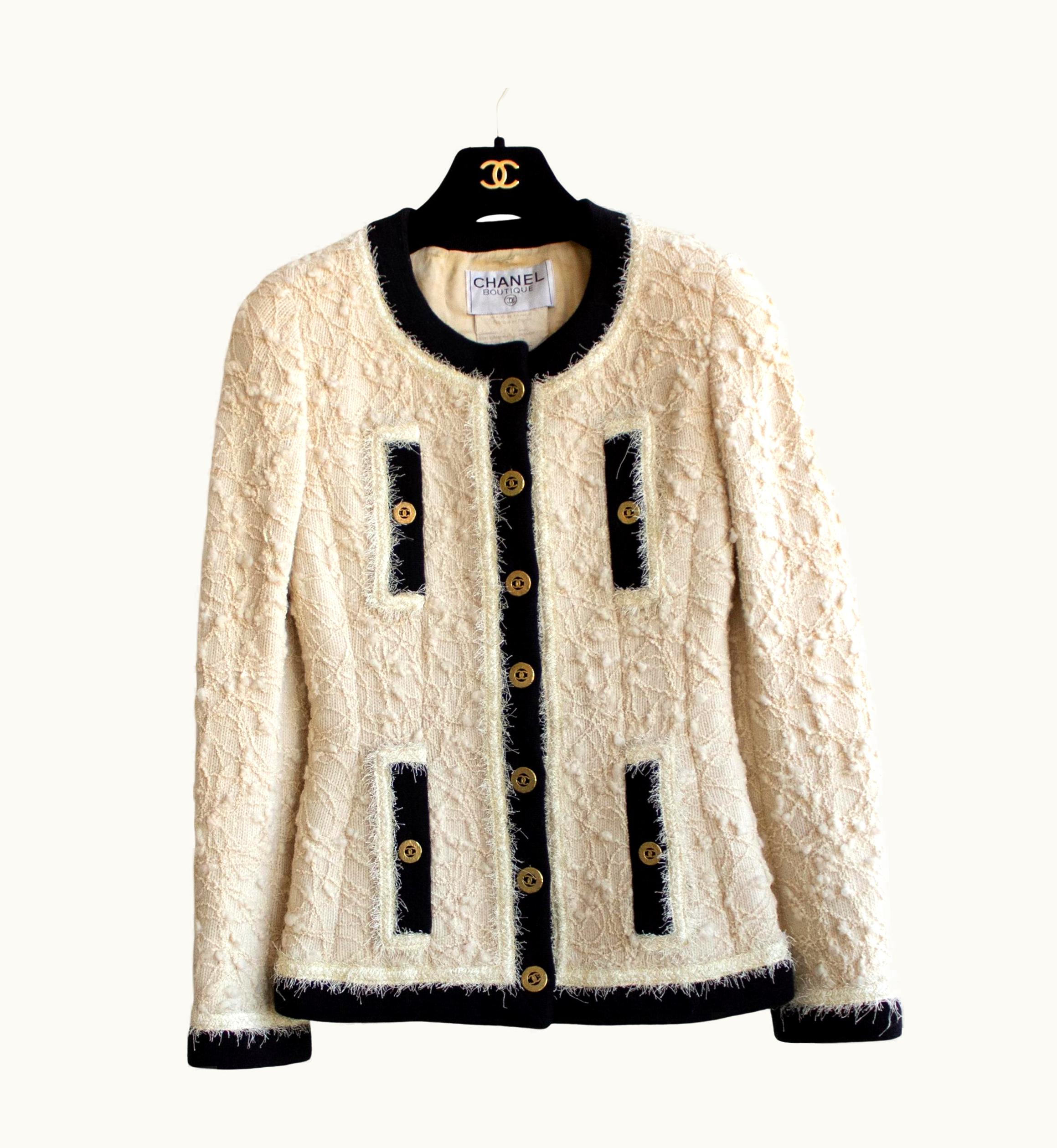 Chanel Chanel Vintage Fall 1994 Claudia Ecru Black Gold Tweed 94a Jacket