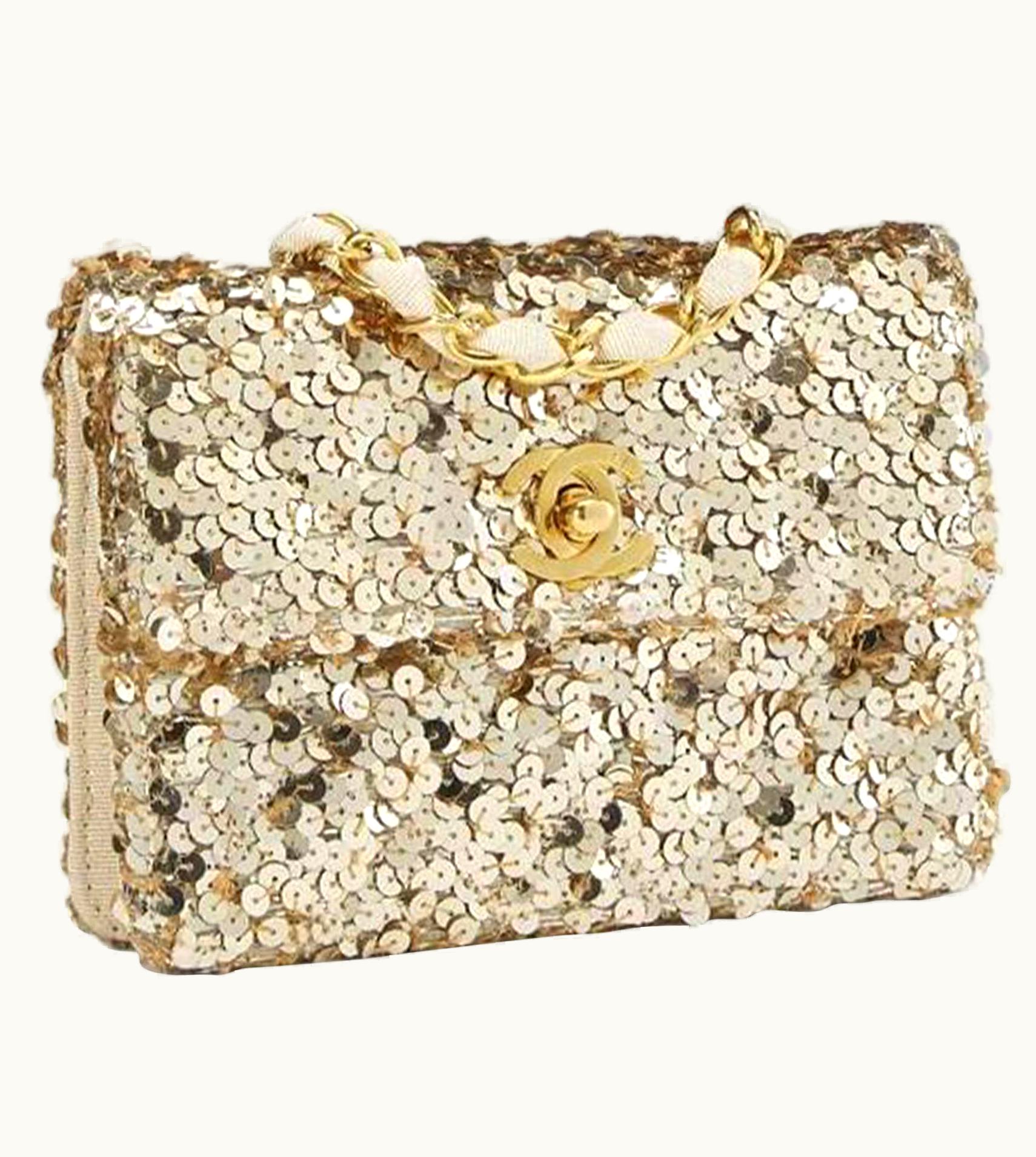 Chanel Chanel Classic Flap Rare Micro Mini Vintage Gold Sequin & Microfiber Bag UZ0591669