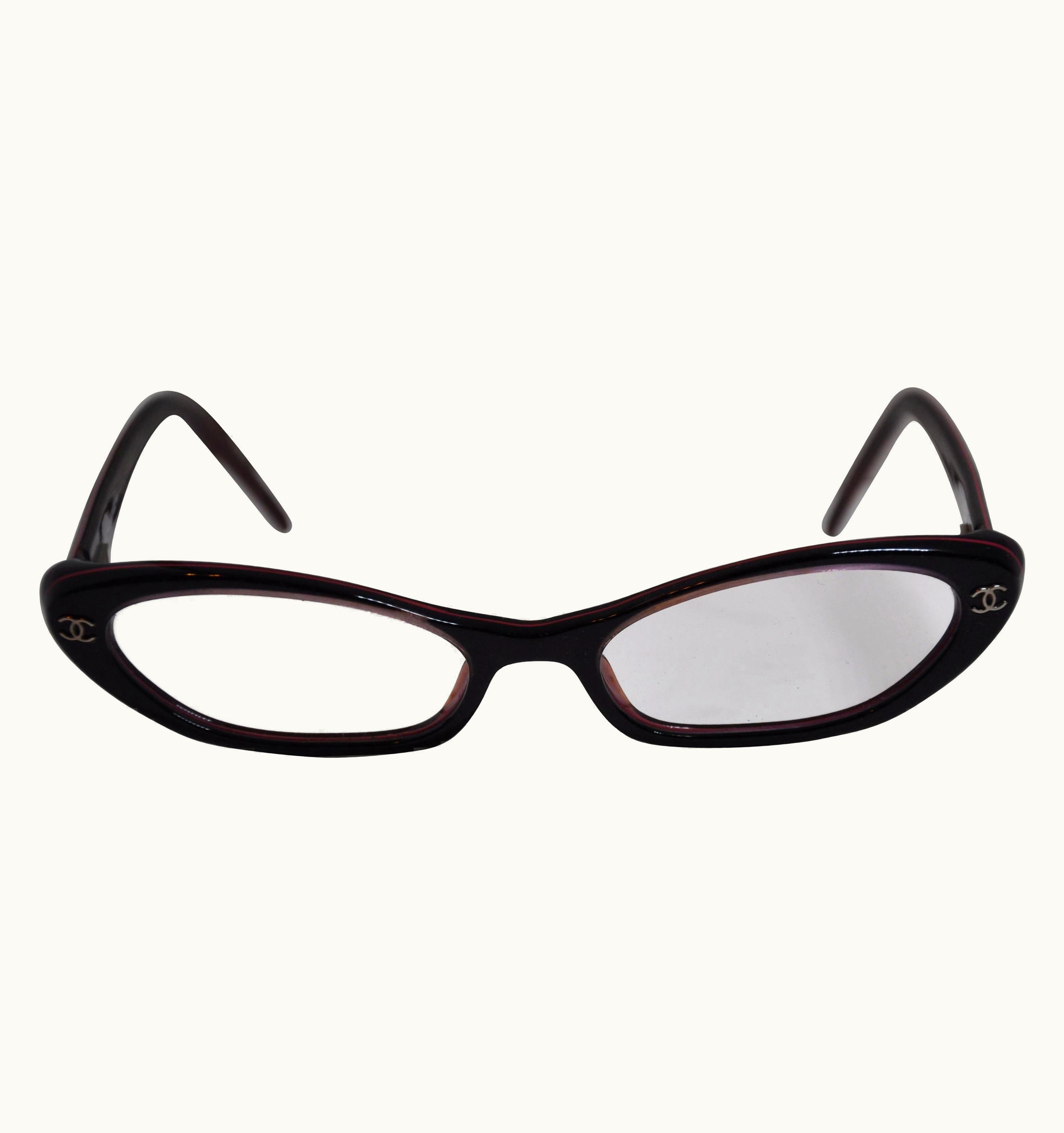 Chanel Chanel Signature Thick Black Lucite With Burgundy Accent Glasses