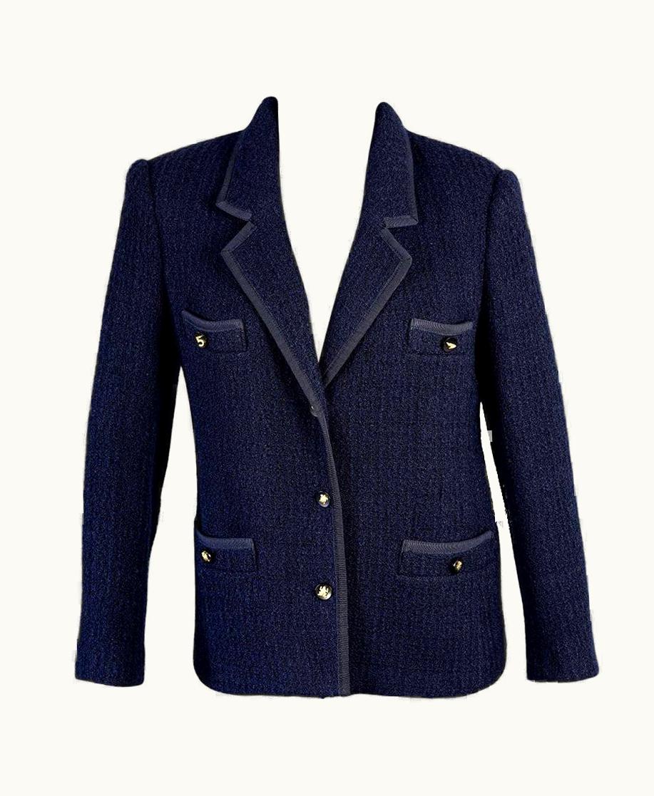 Chanel Vintage 1995 Chanel Navy Blue Tweed Lucky Charm Button Jacket