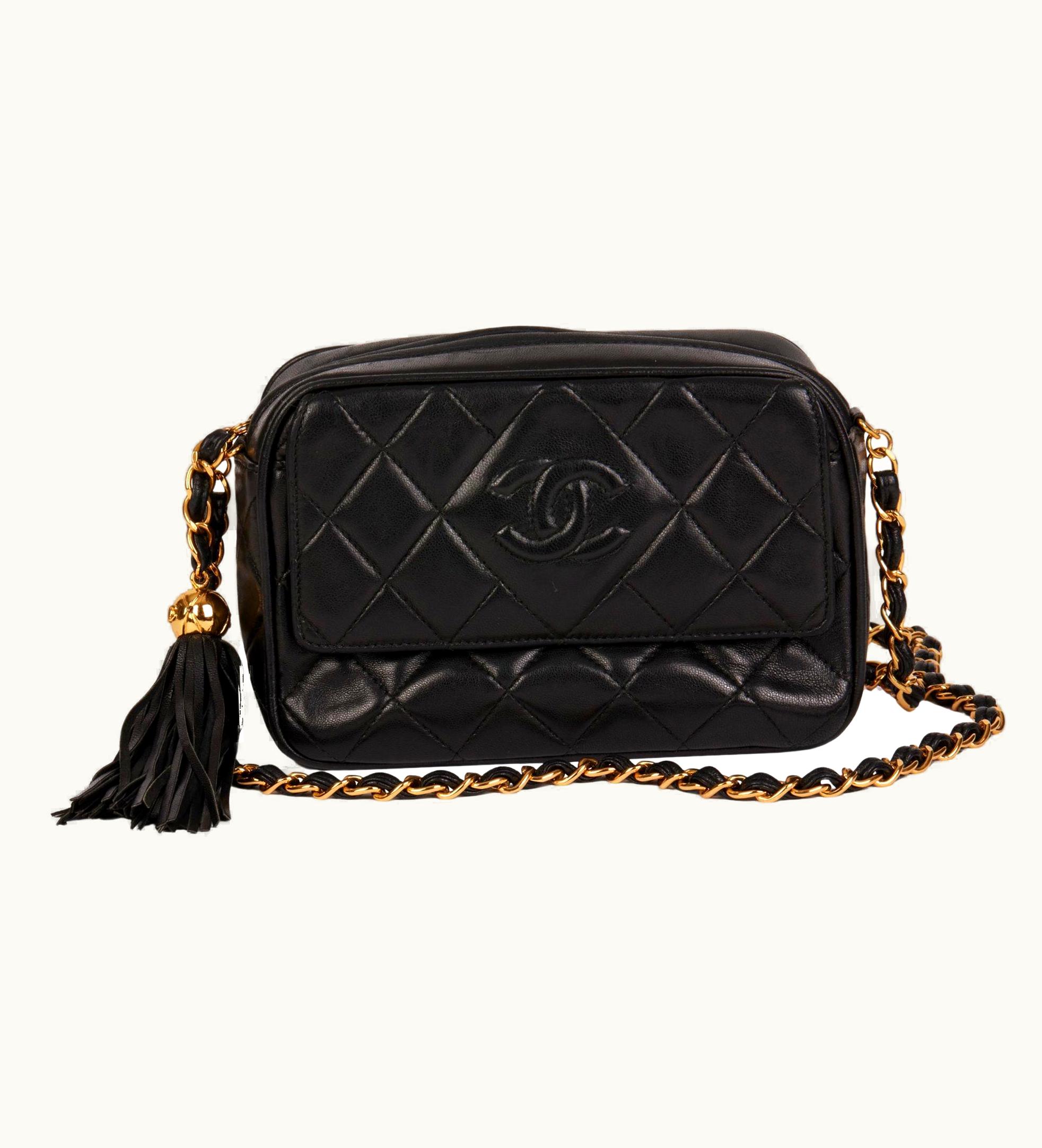 Chanel Chanel Black Quilted Lambskin Vintage Mini Timeless Fringe Camera Bag