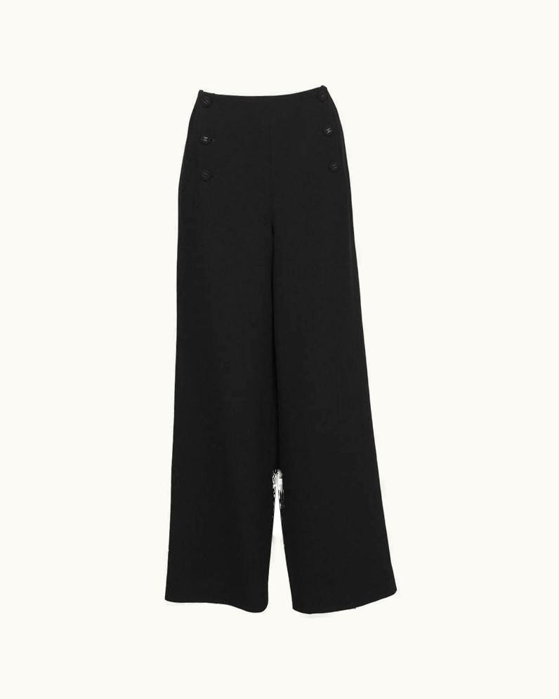 Chanel 1997 Fall Chanel Black Wool/Crepe Sailor-Front Pant
