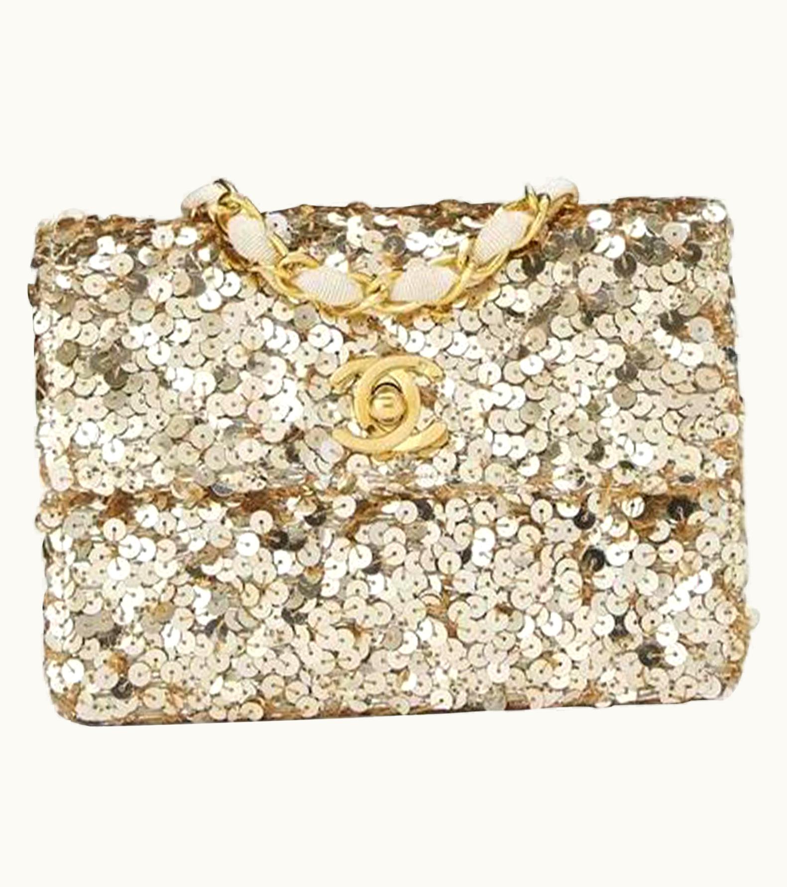 Chanel Chanel Classic Flap Rare Micro Mini Vintage Gold Sequin & Microfiber Bag UZ0591704